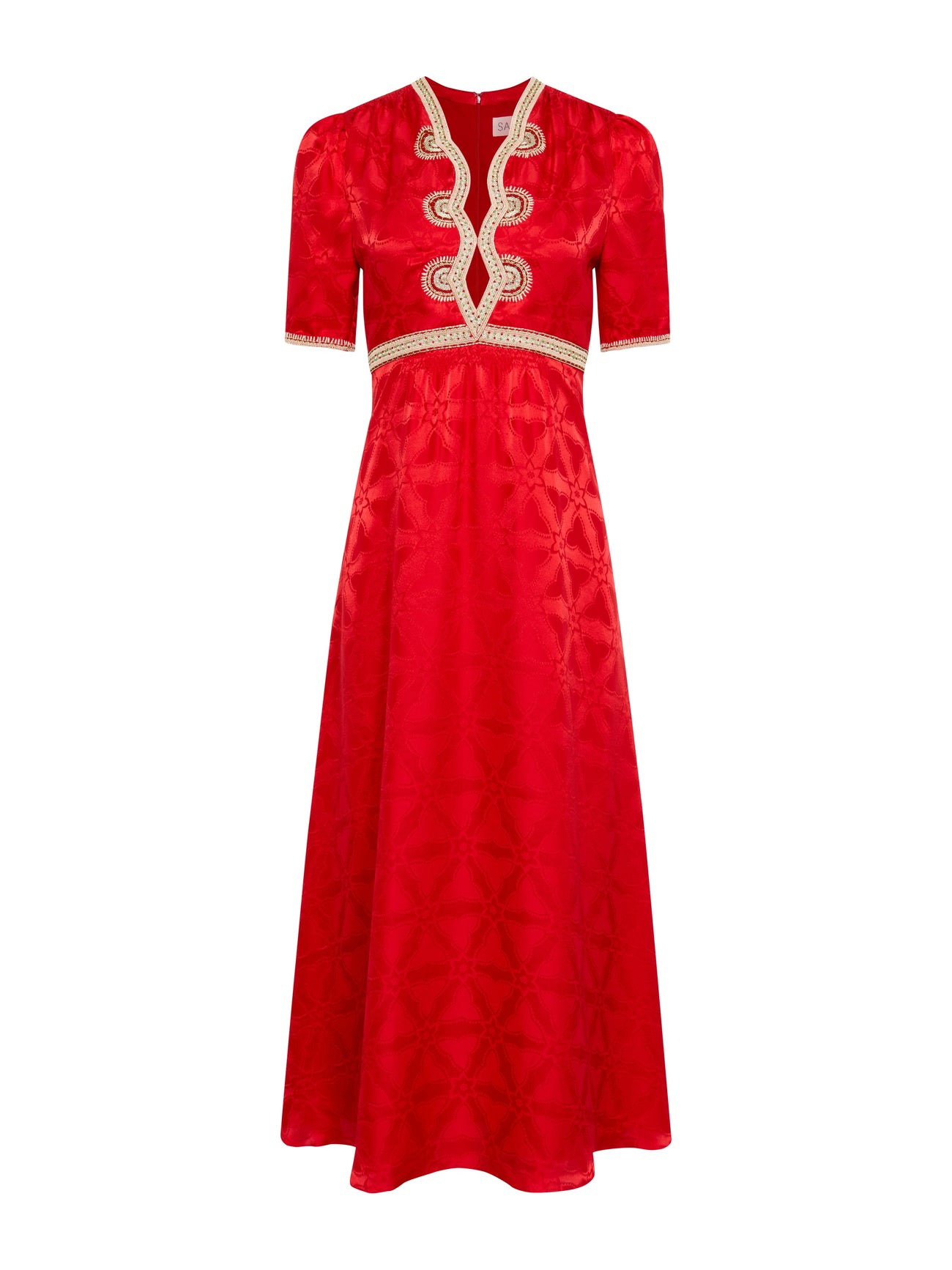 Load image into Gallery viewer, Tabitha C Dress in Scarlet Ornate Embroidery
