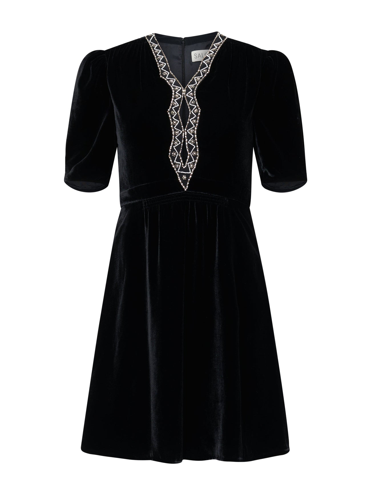 Load image into Gallery viewer, Tabitha Mini Dress in Black Diamante Embroidery