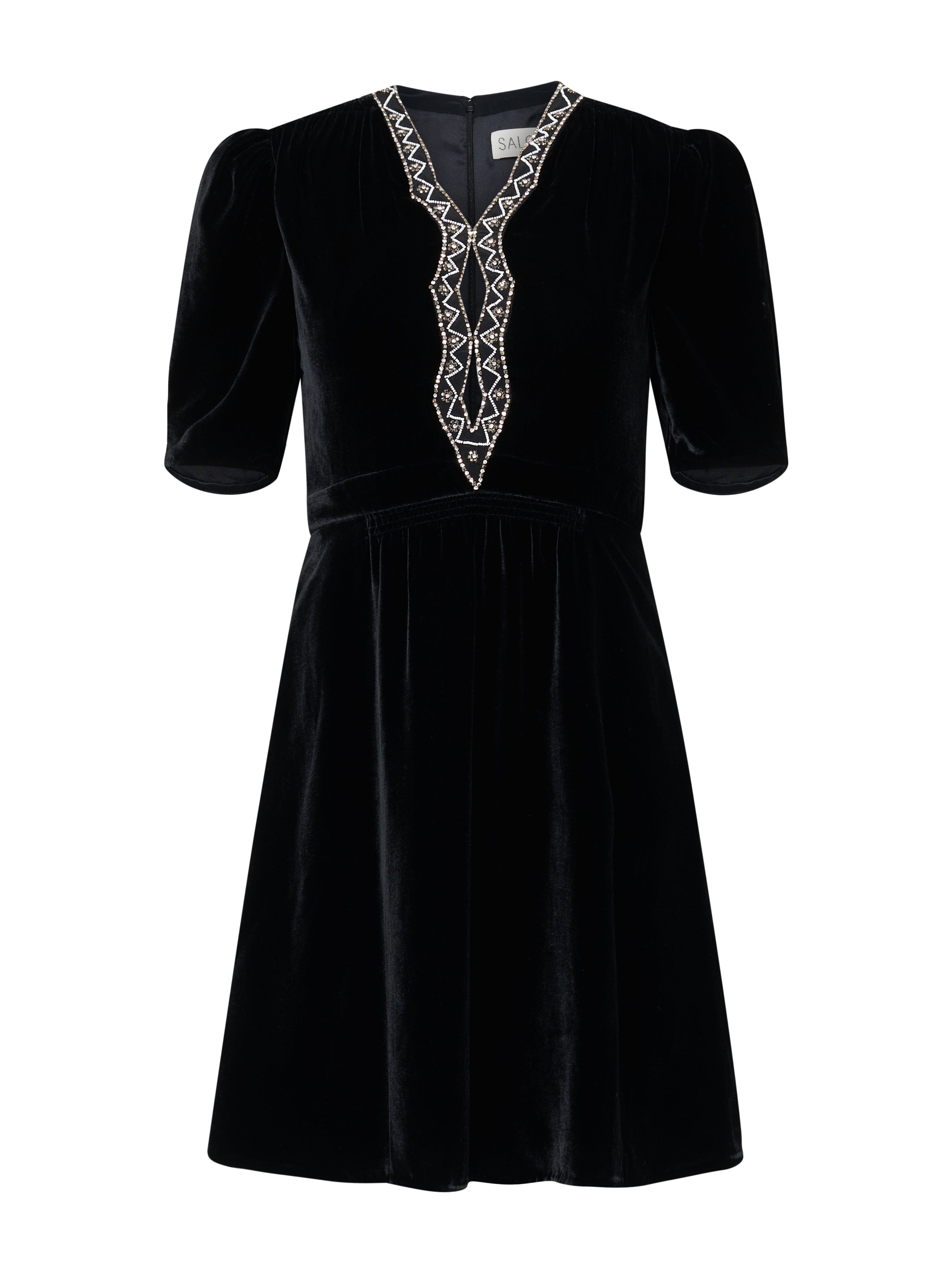 Tabitha Mini Dress in Black Diamante Embroidery