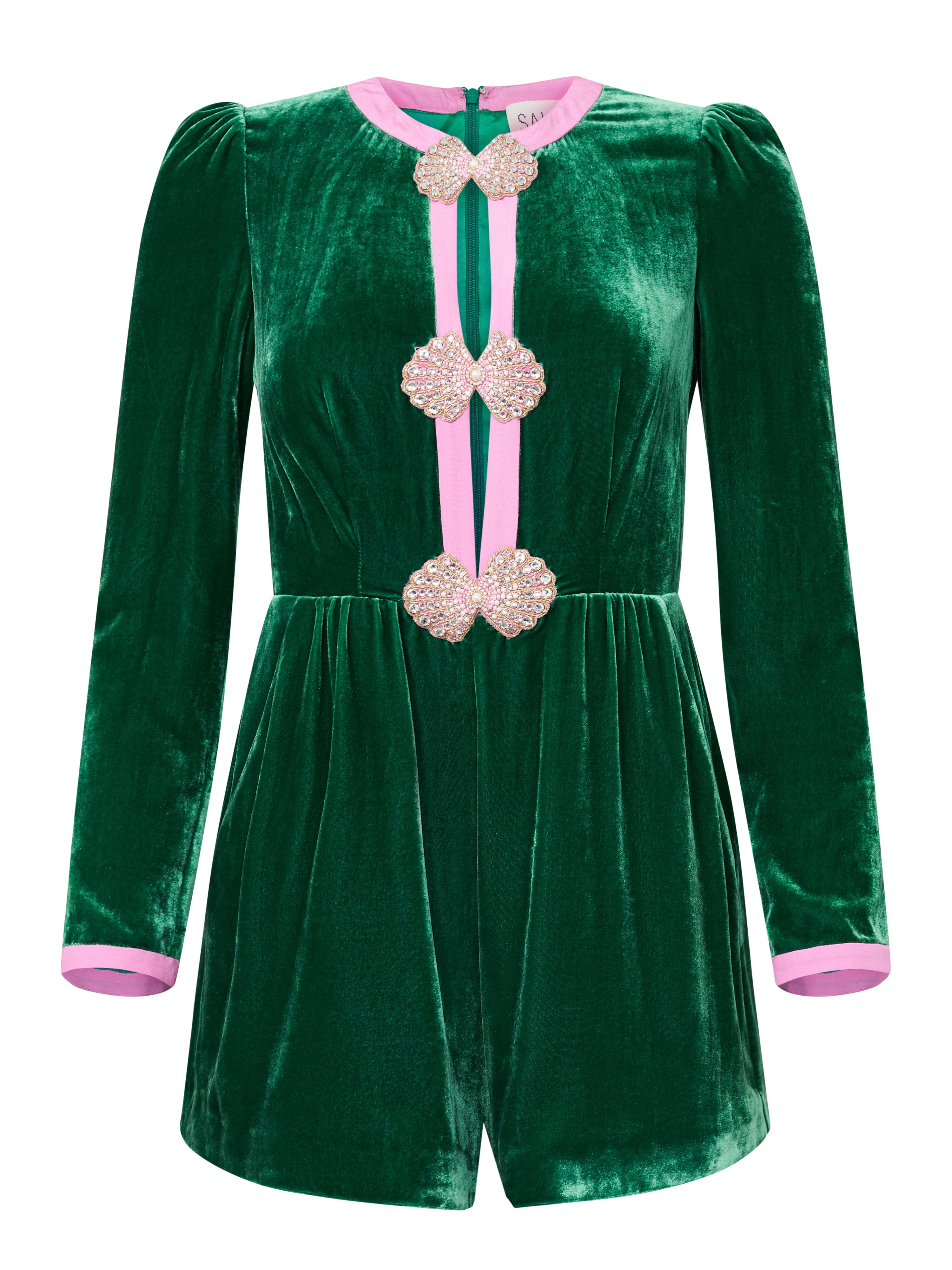 Camille Bows Playsuit in Emerald