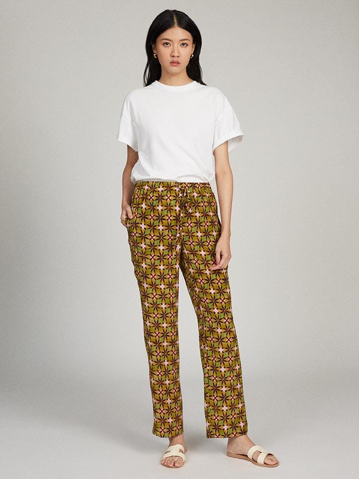 Paige-C Trouser in Olive Tile print
