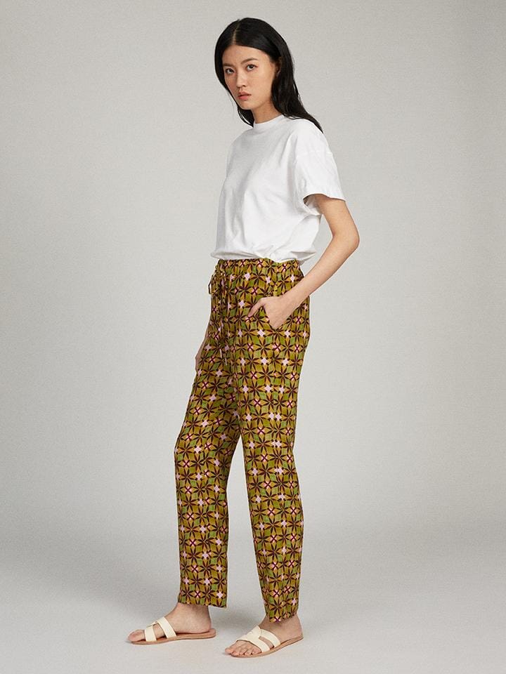 Paige-C Trouser in Olive Tile print