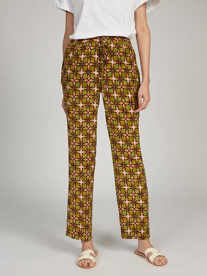 Paige-C Trouser in Olive Tile print