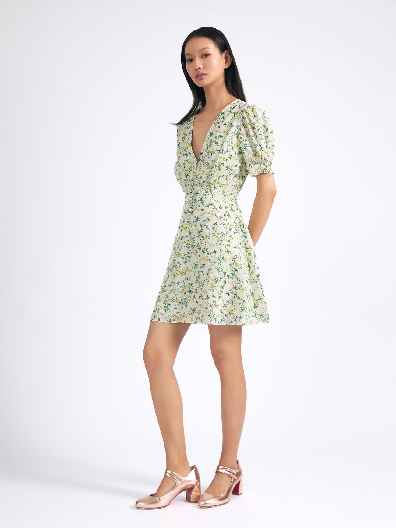 Load image into Gallery viewer, Lea Mini Dress in Tusk Springflowers