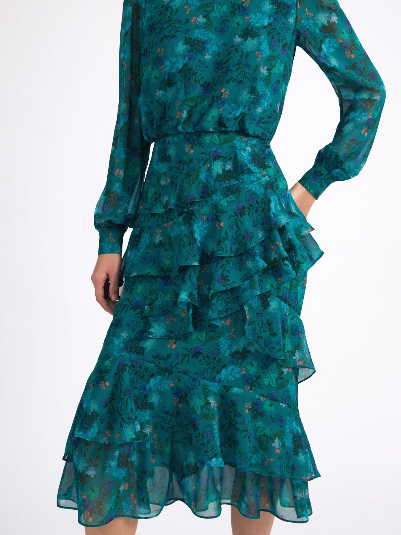 Load image into Gallery viewer, Isa Ruffle Dress in Flori Peacock