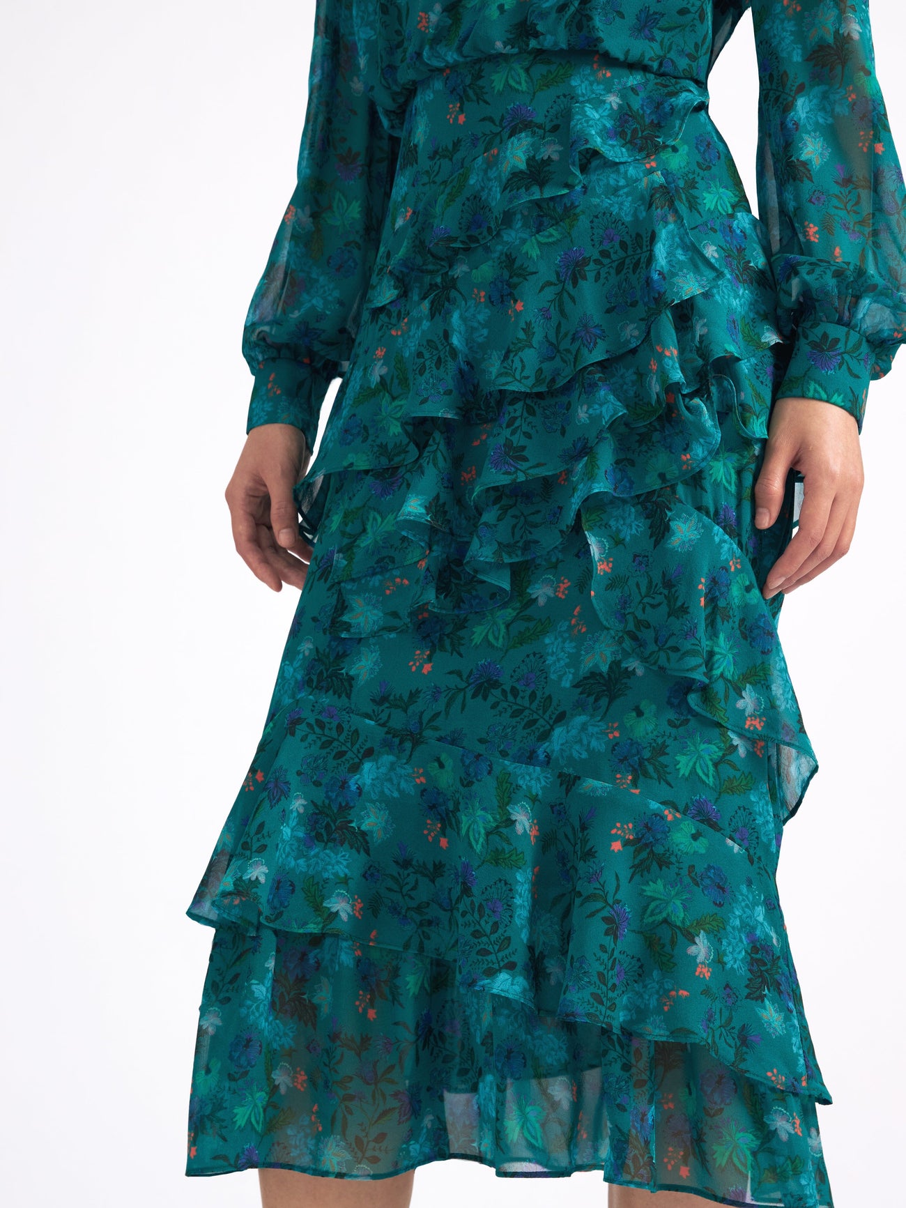 Load image into Gallery viewer, Isa Ruffle Dress in Flori Peacock