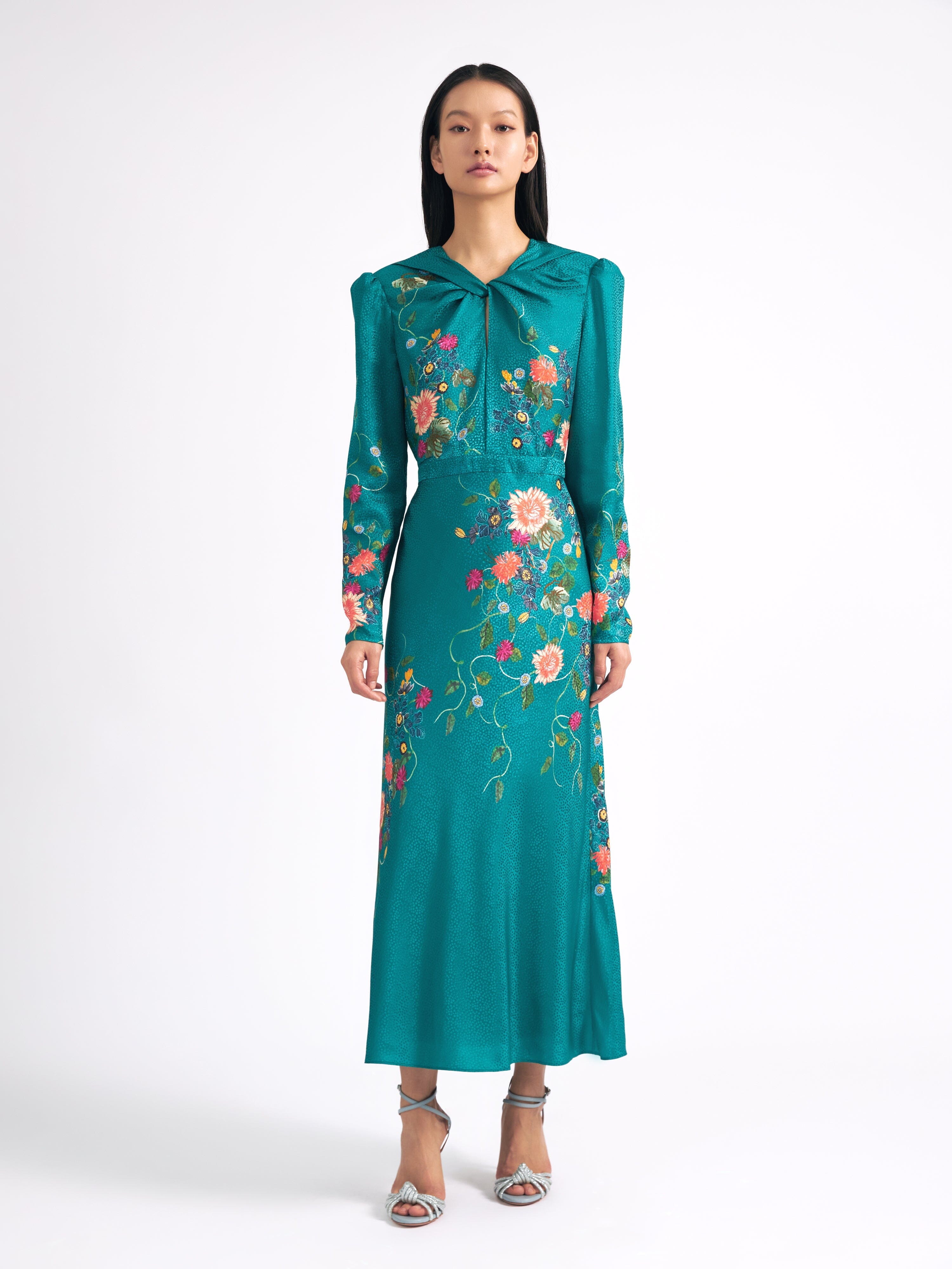 Flori embroidered store floral maxi dress