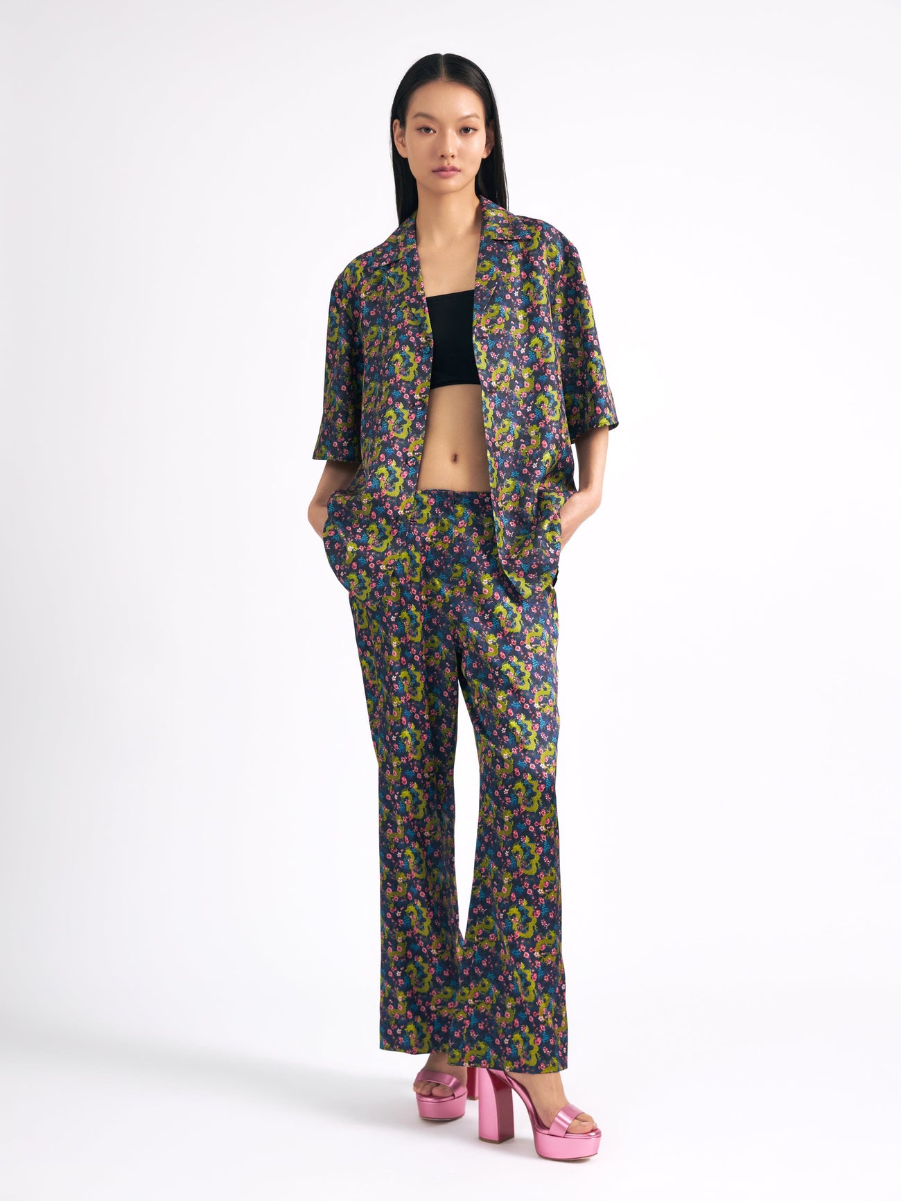Load image into Gallery viewer, Capri Flute B Trouser in Midnight Lunar Dragon