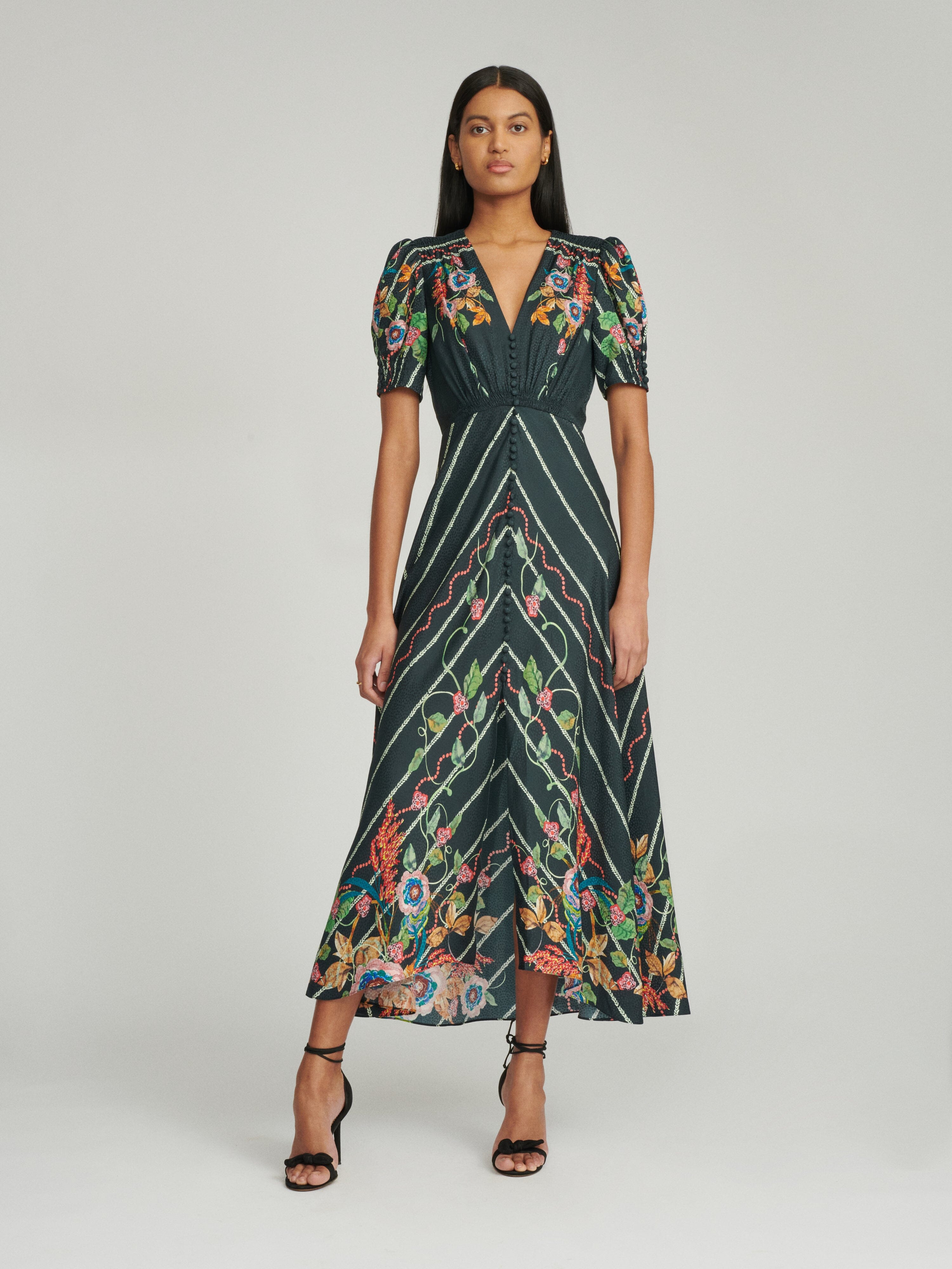 Lea Long Dress in Forest Rose print