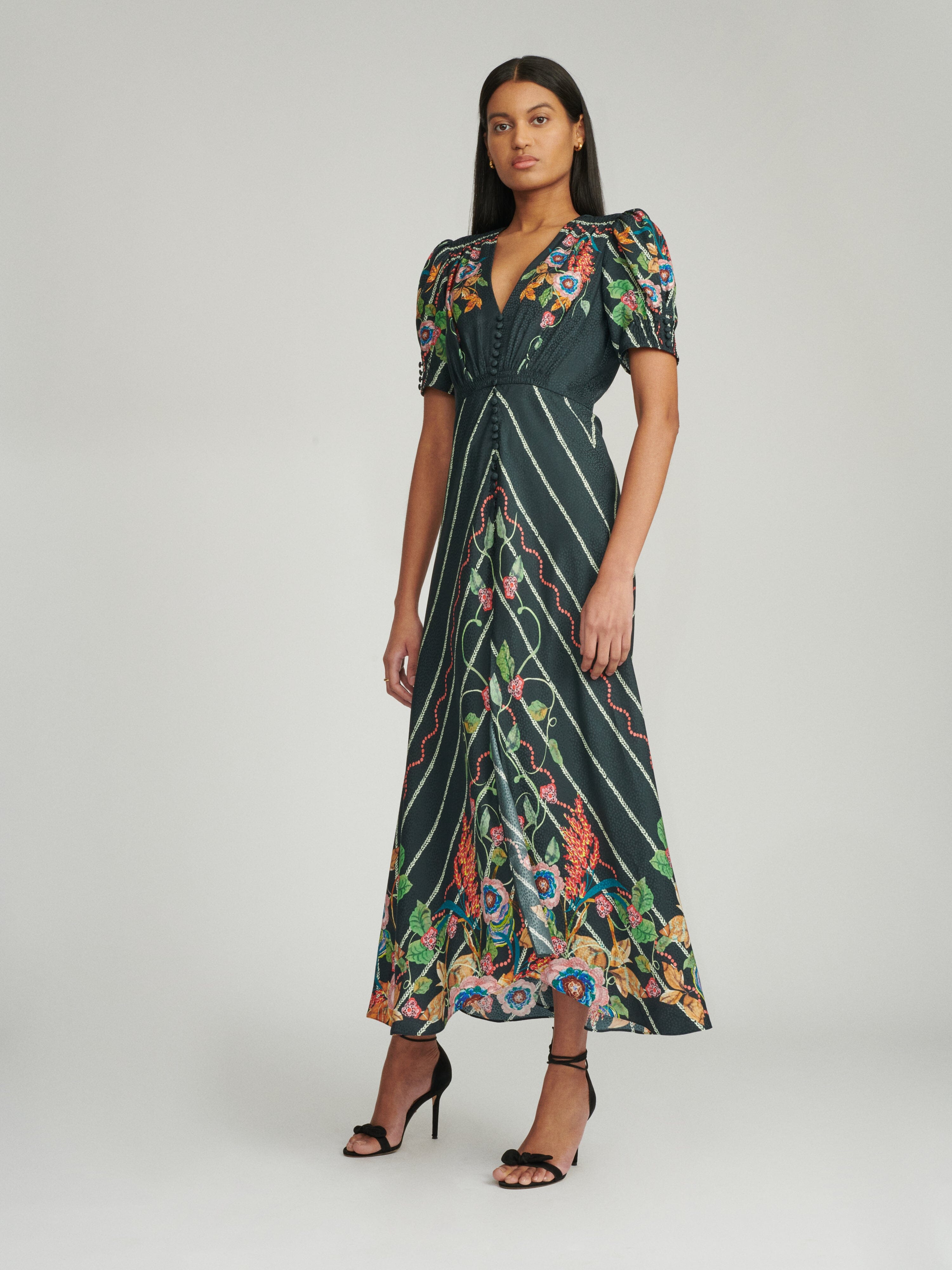 Lea Long Dress in Forest Rose print