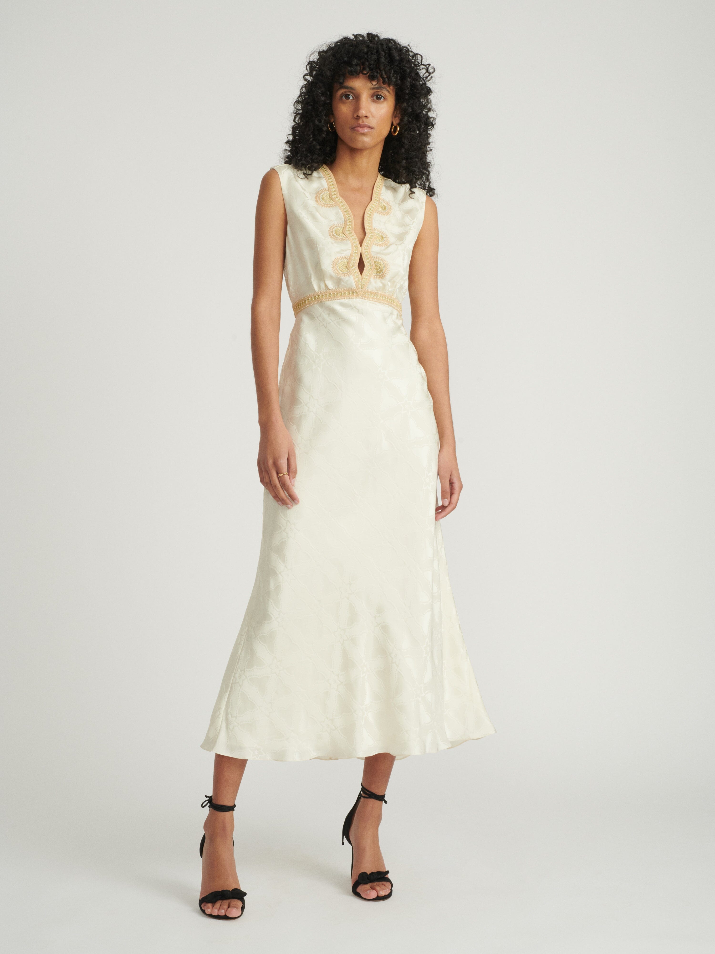 Tabitha B Dress in Tusk with Scallop Embroidery