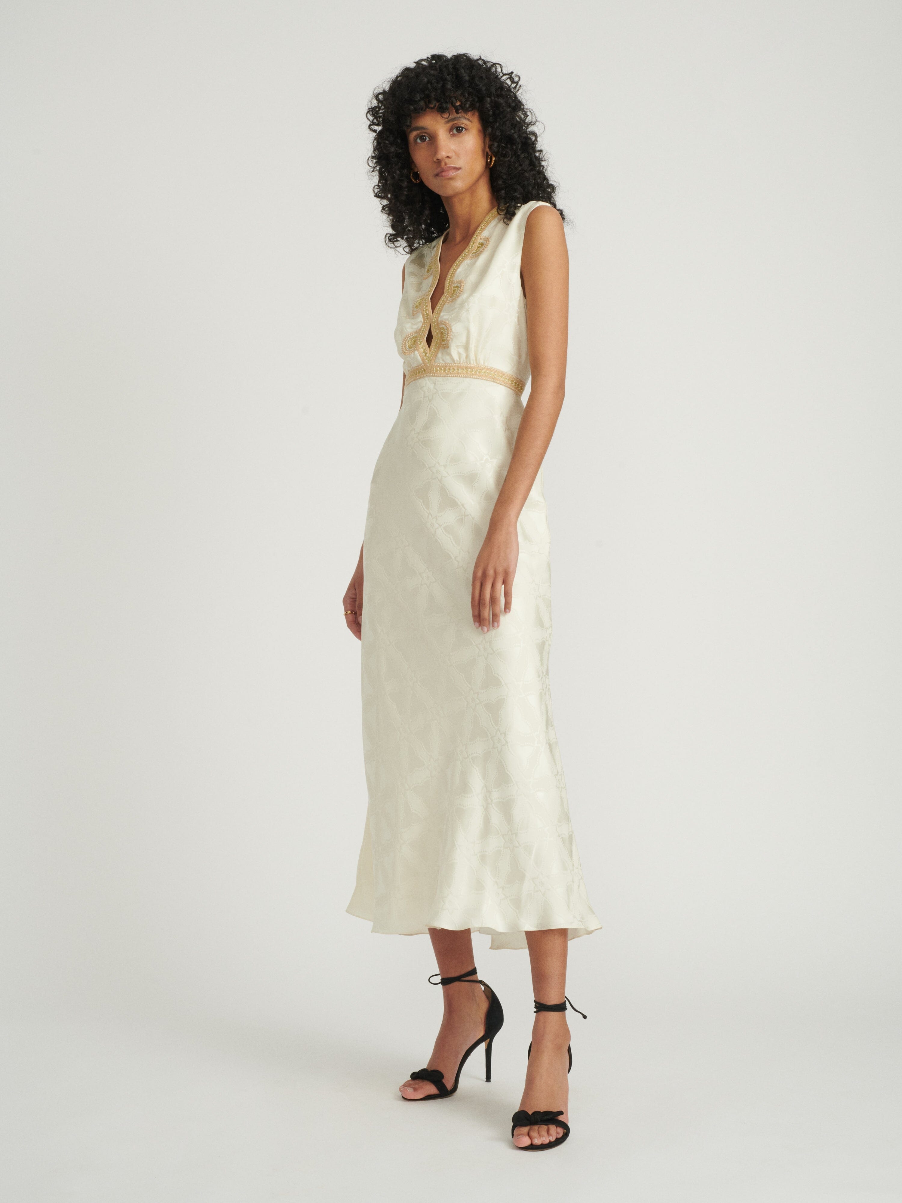 Tabitha B Dress in Tusk with Scallop Embroidery