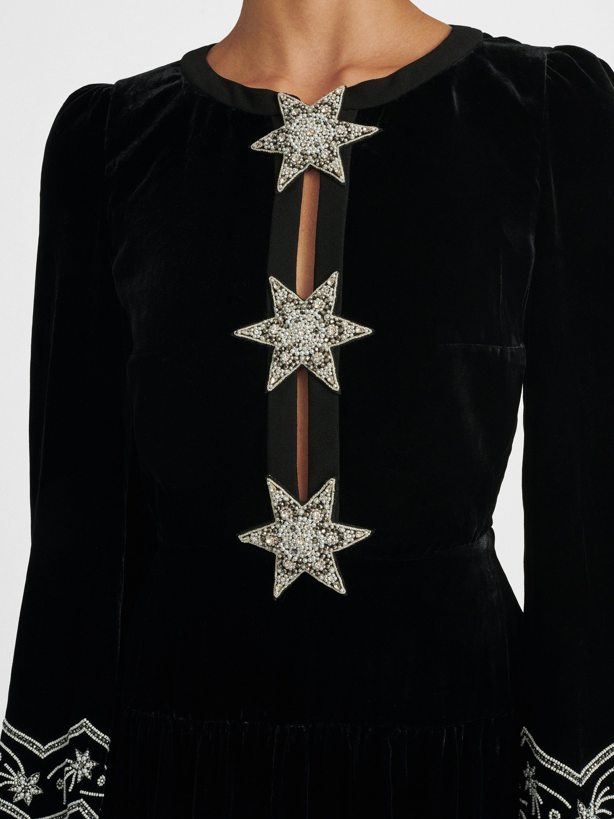 Camille B Embellished Pearl Stars Dress in Black