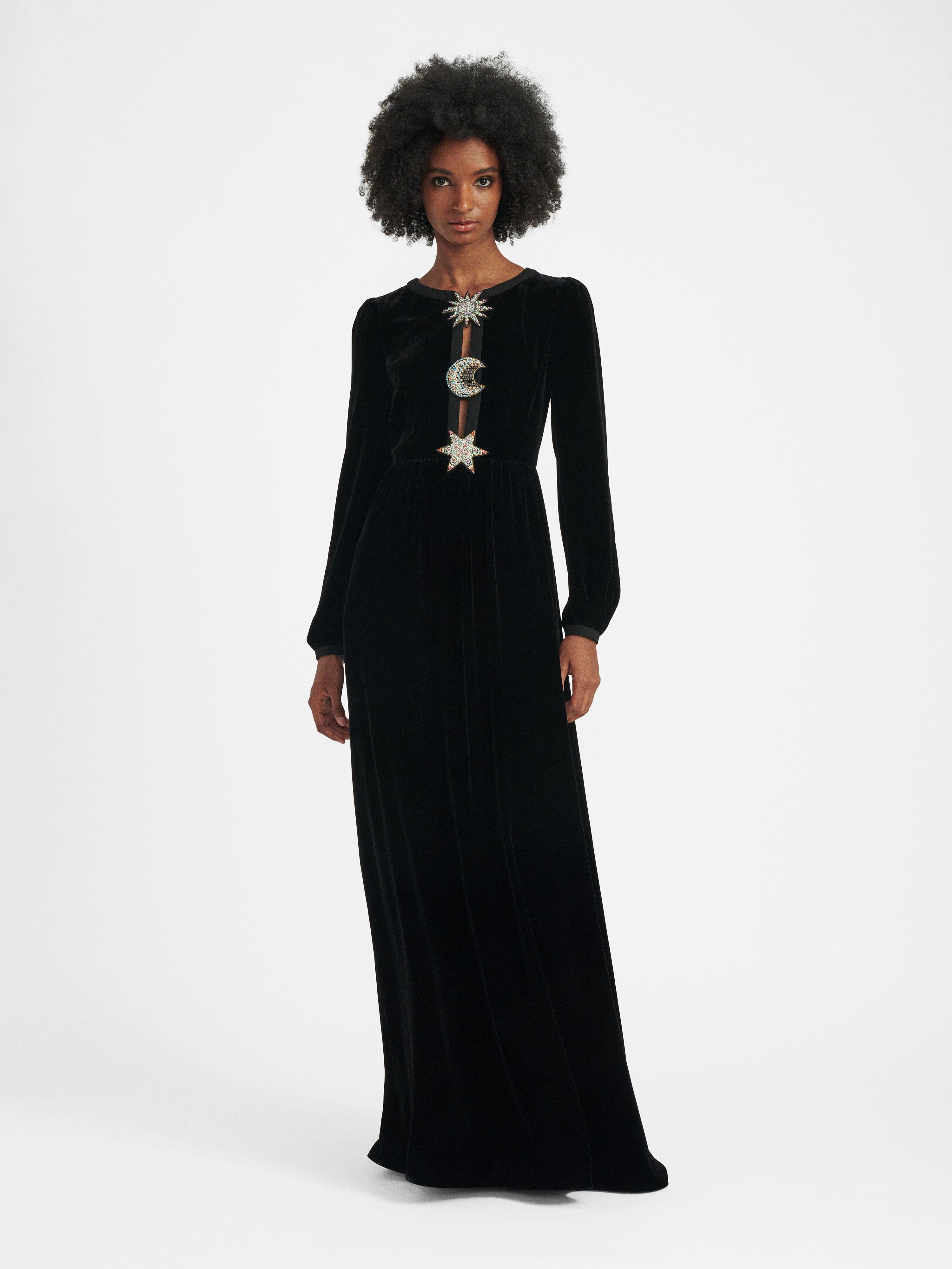 Camille Embellished Sun Moon Star Long Dress in Black Camille Embellished Sun Moon Star Long Dress in Black