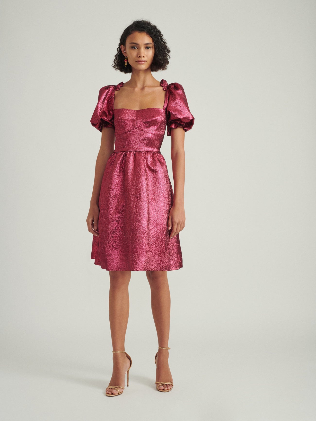 Load image into Gallery viewer, Rachel D Knee Dress in Metallic Pink