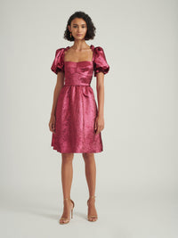 Rachel D Knee Dress in Metallic Pink