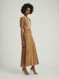 Tabitha Dress in Champagne with Indian Embroidery