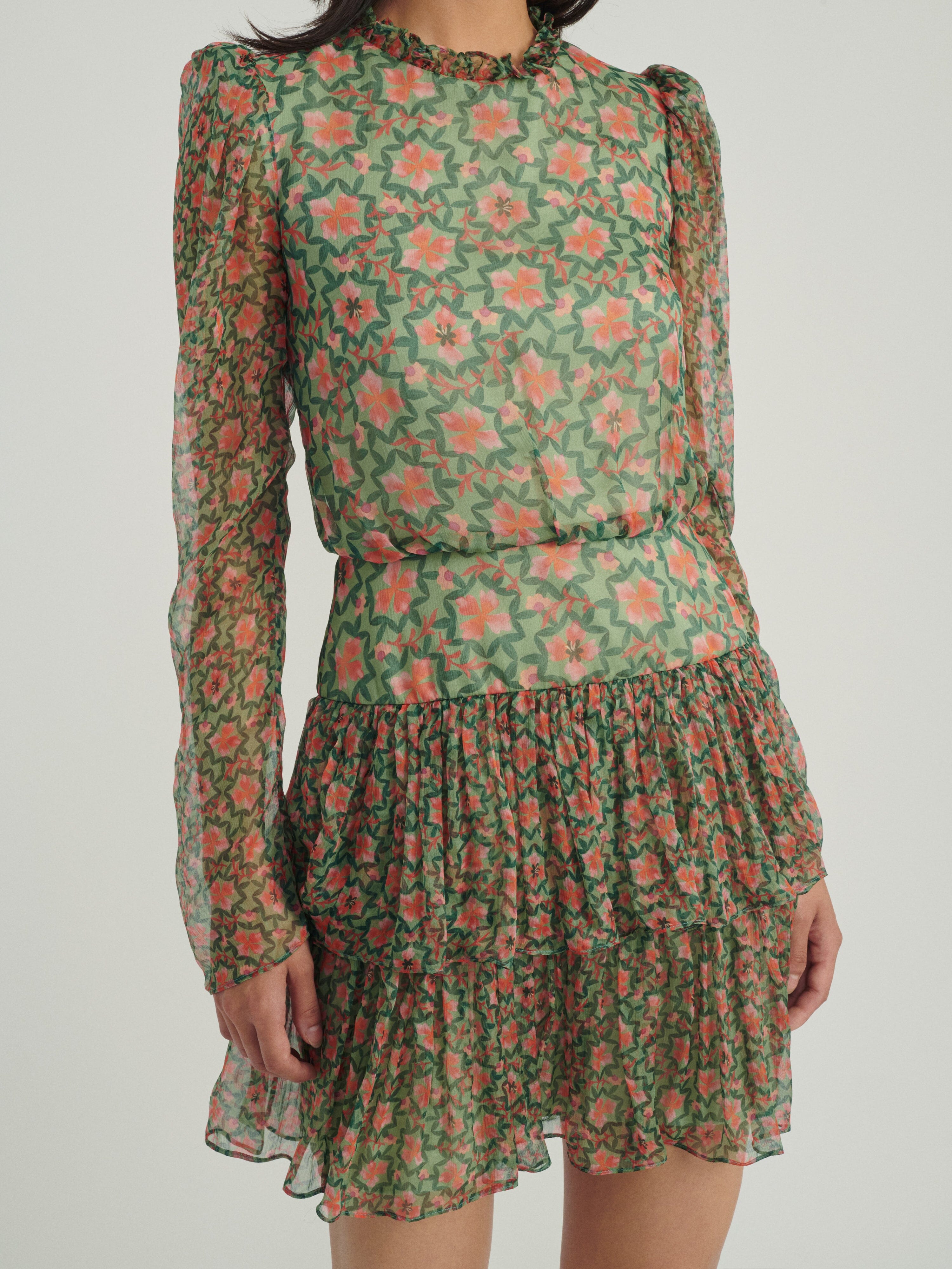 Ava B Dress in Sorrel Olive print