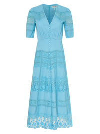 Lea Long Lace Dress in Cloud Blue