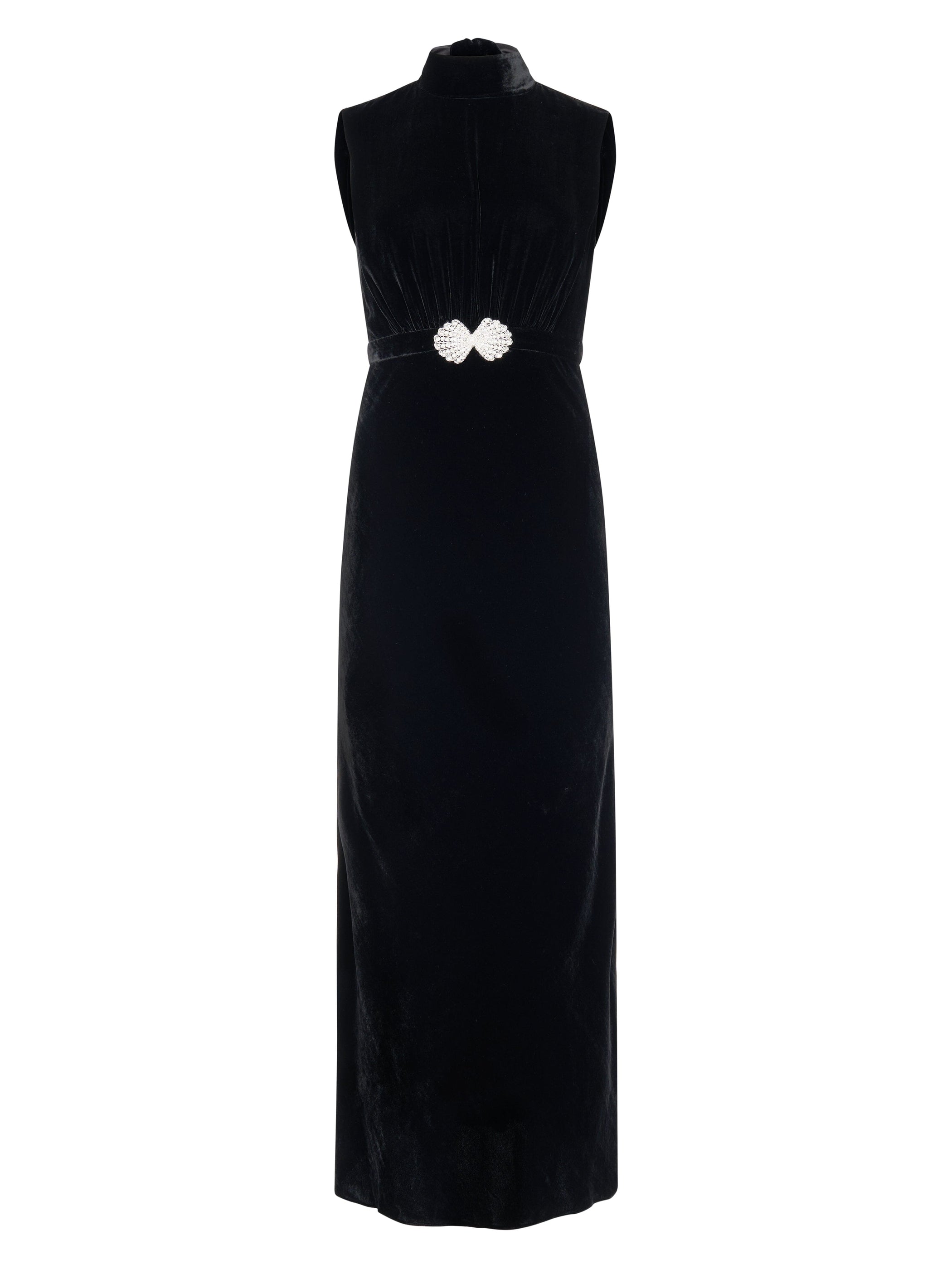 Fleur Velvet Dress in Black Pearl Clamshell