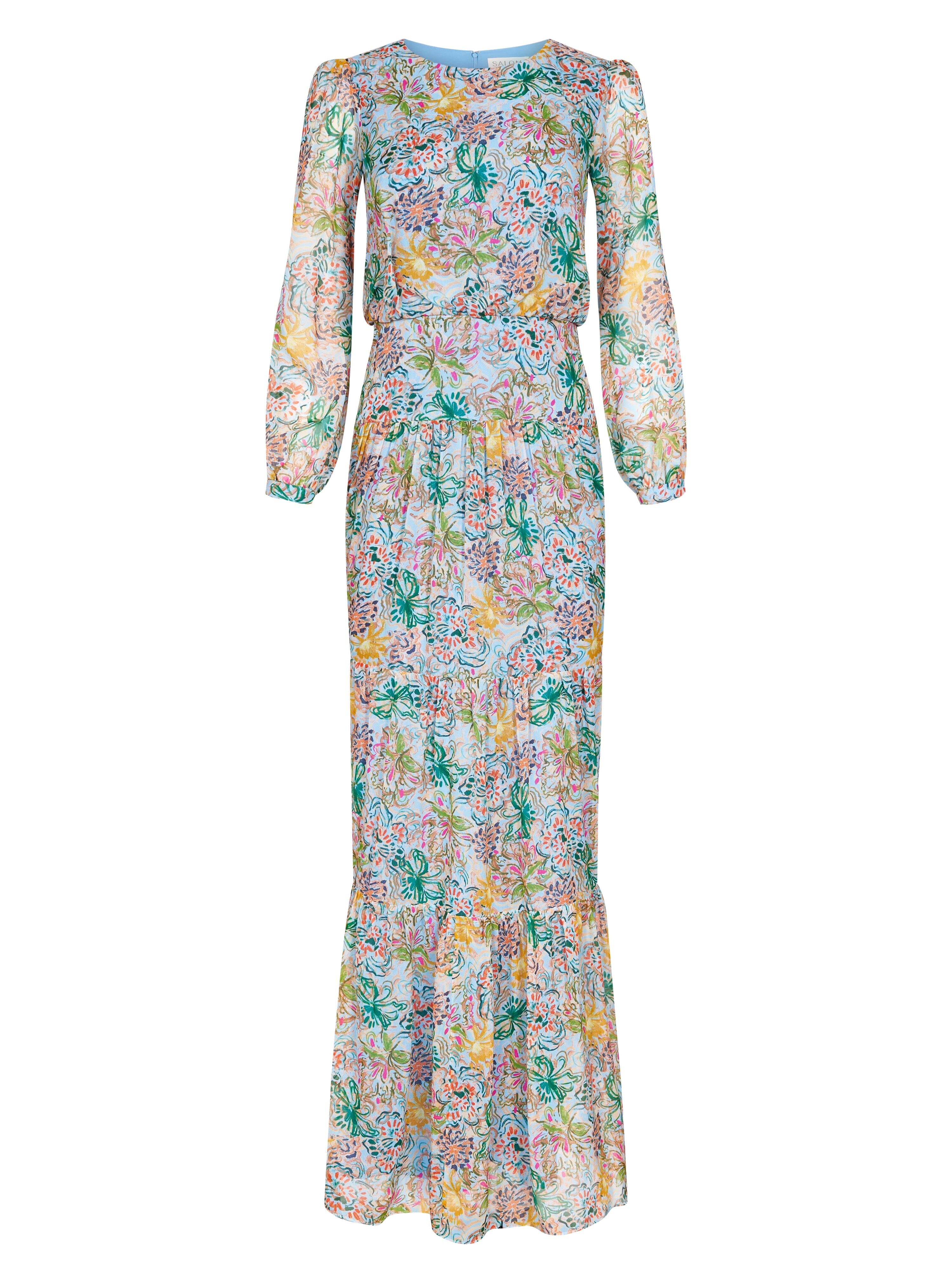 Isabel Long Dress in Orchard Sky