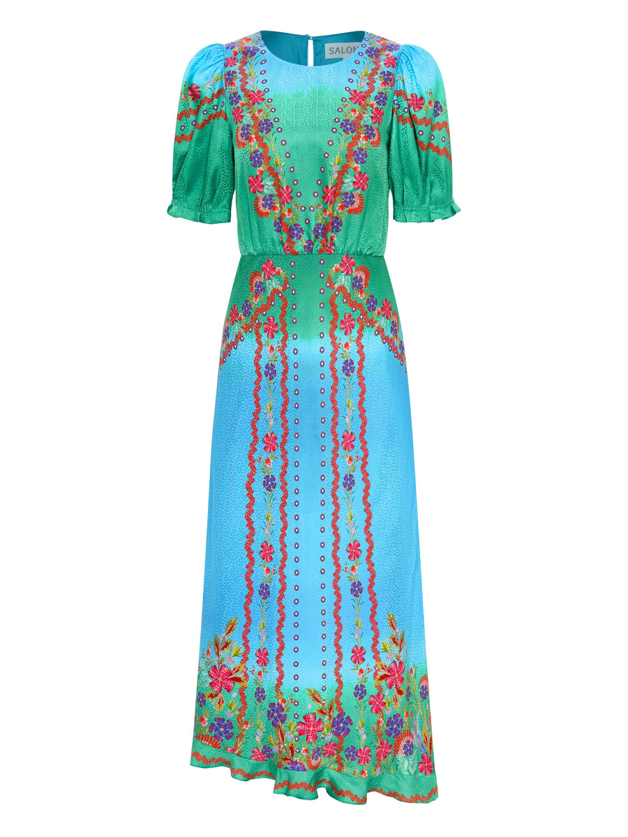 Saloni Lea floral-print midi dress - Blue