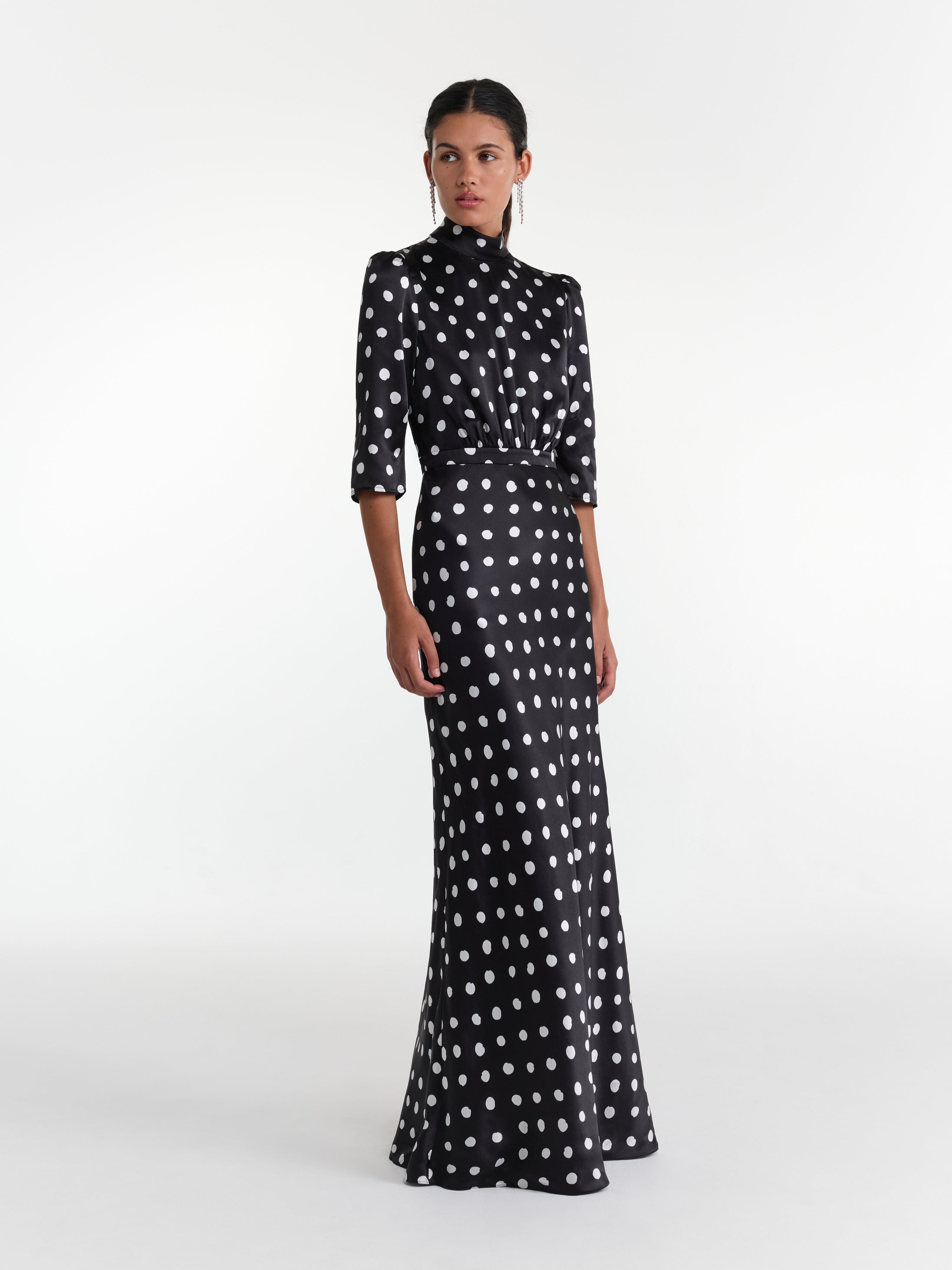 Adele Long Dress Mono Dot