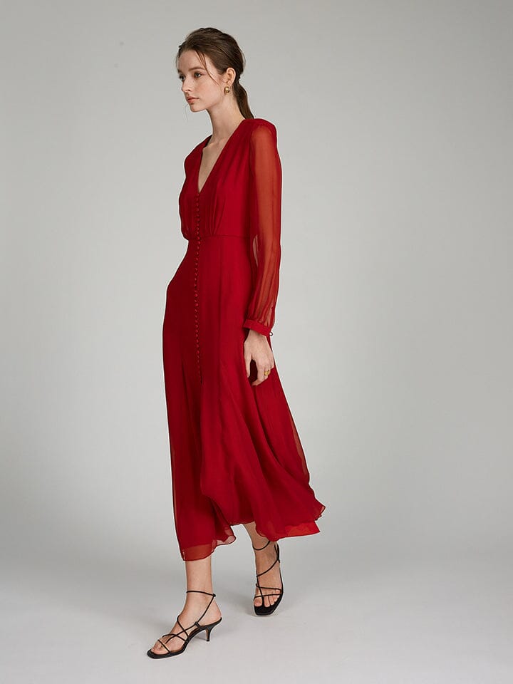 fitted lace wedding dress Annabel Dress in Brandy Red – SALONI