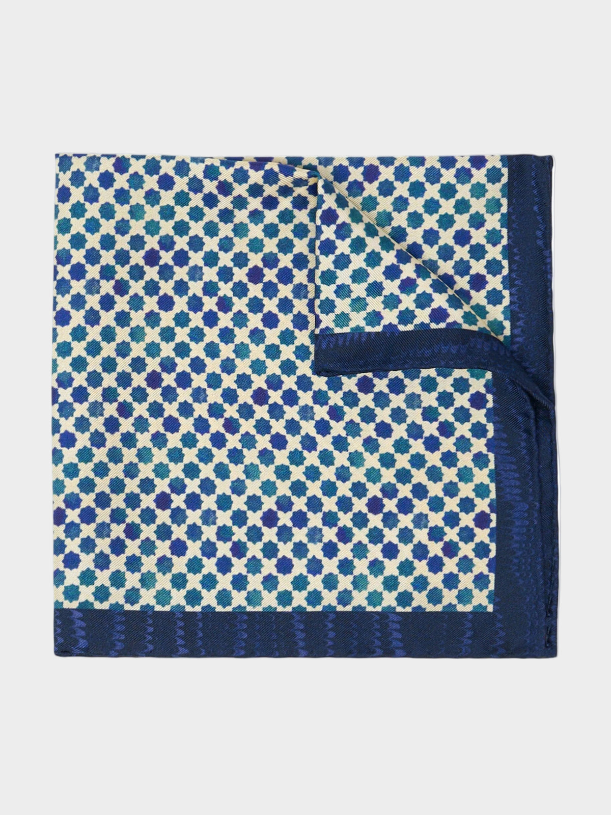Beige and navy dotted silk pocket square