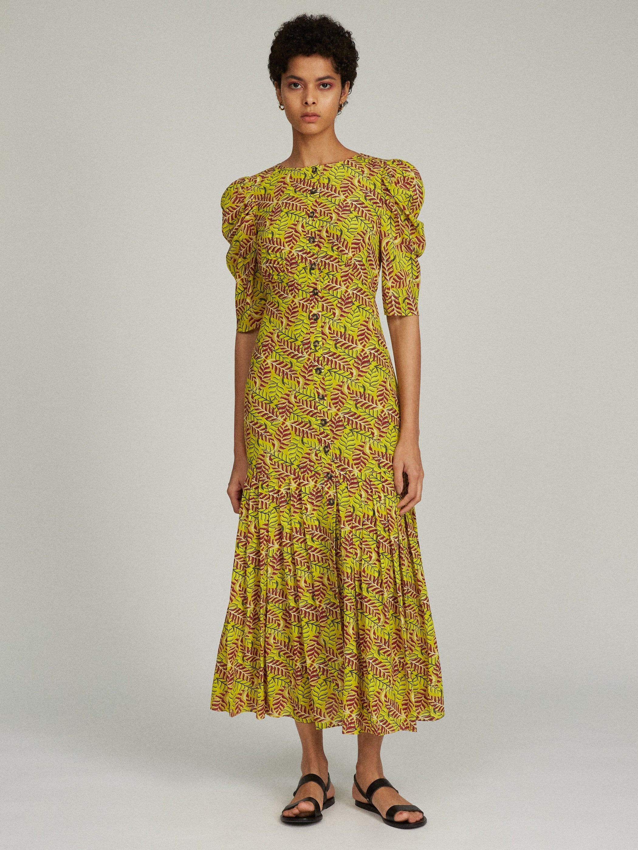 Colette Long Dress in Eucalyptus print