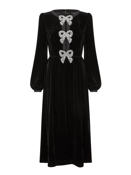 Camille Velvet Embellished Bows Dress in Black – SALONI