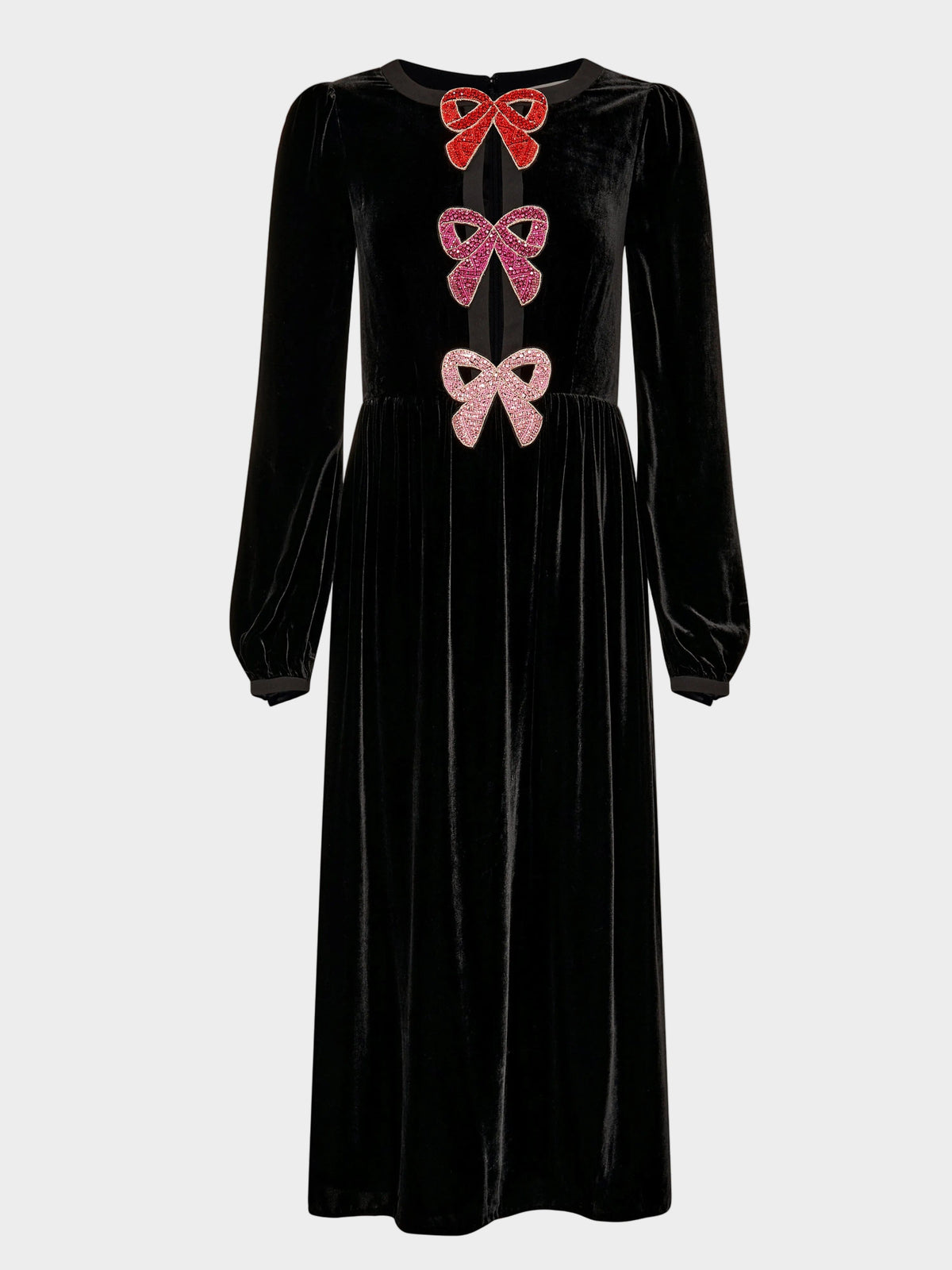 Camille Velvet Pink Bows Dress in Black