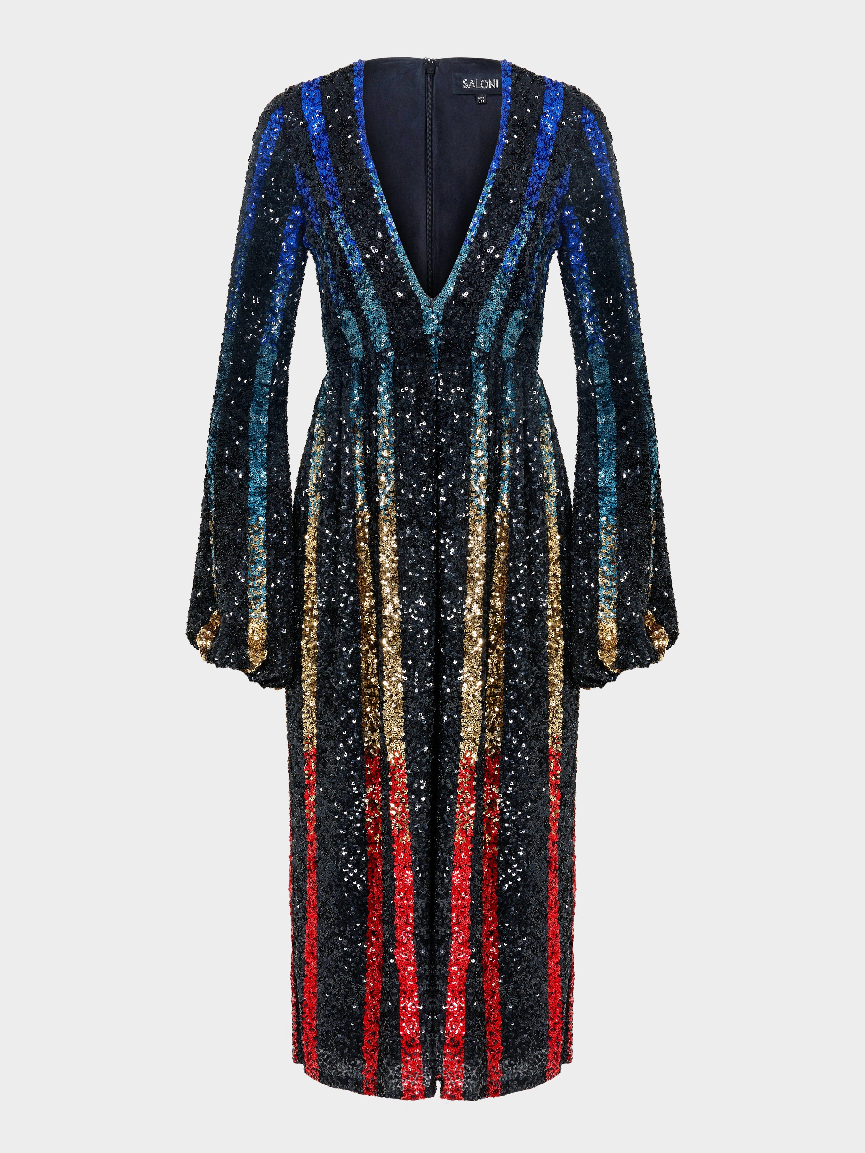 Camille B Dress Rainbow Stripe Sequin