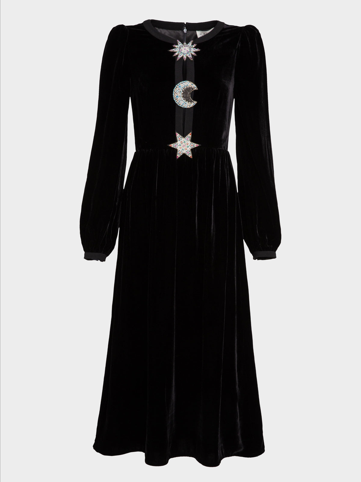 Camille Embellished Sun Moon Star Dress in Black