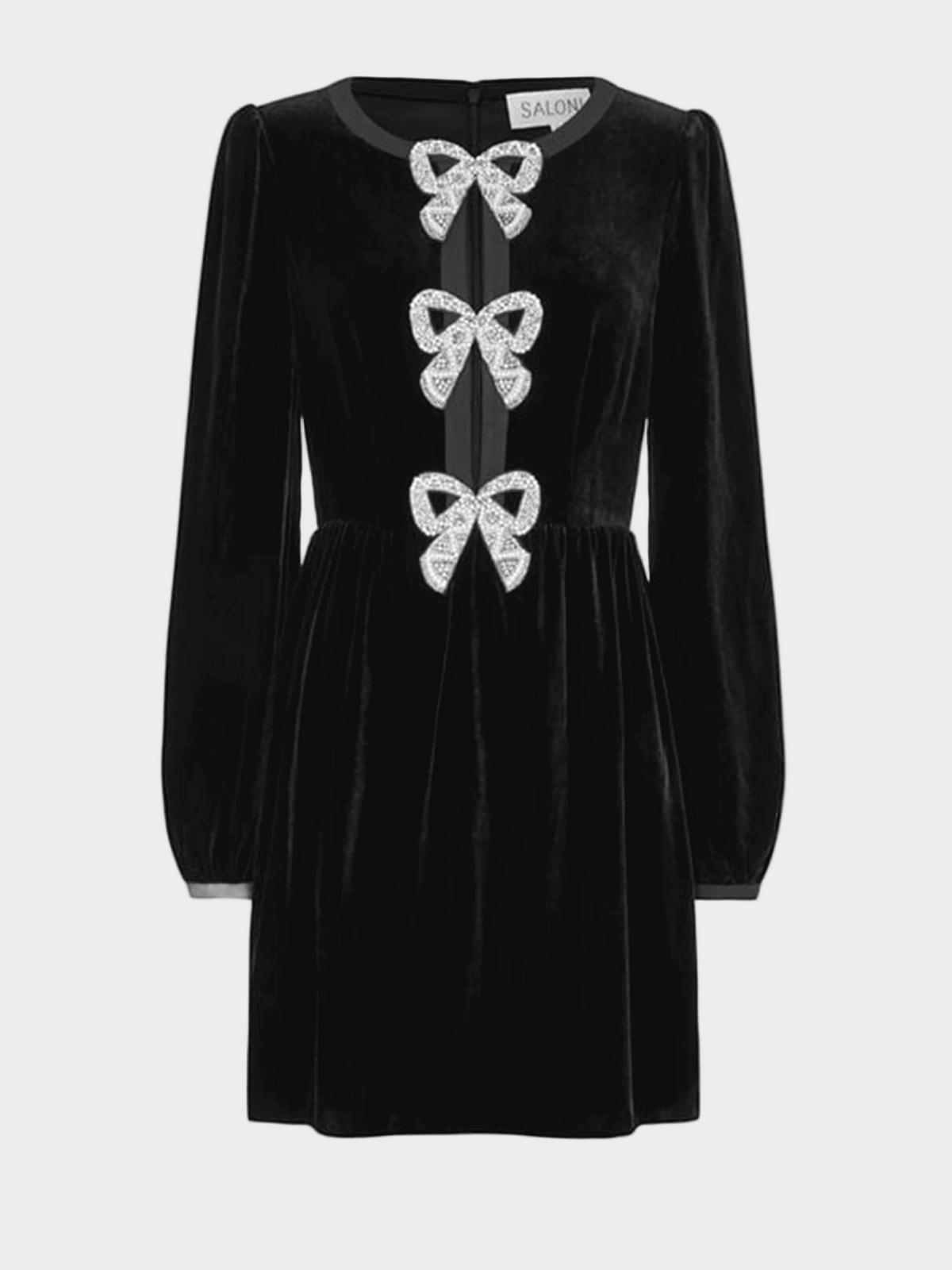 Camille Velvet Embellished Bows Mini Dress in Black