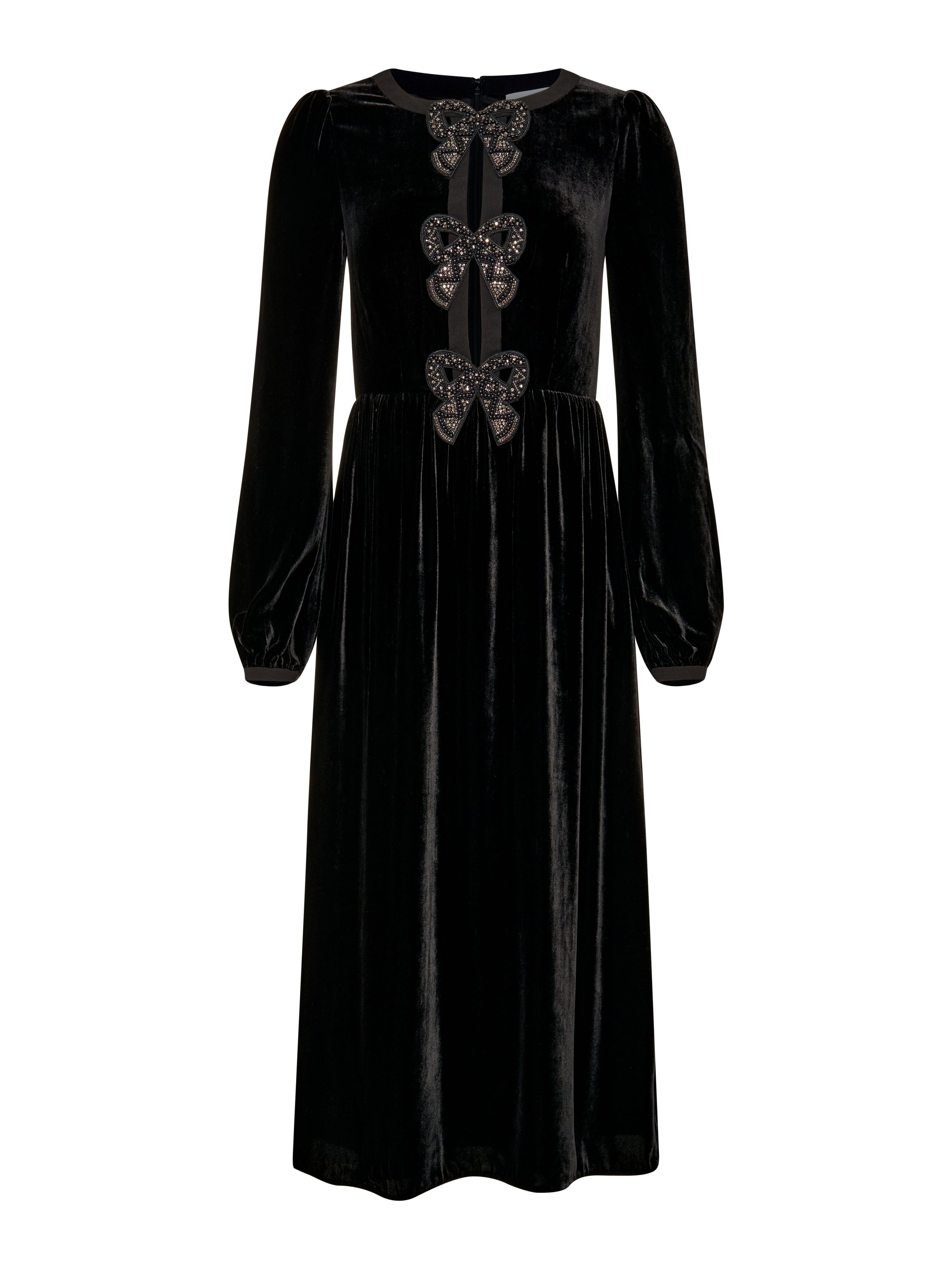 Camille Velvet Black Bows Dress in Black – SALONI