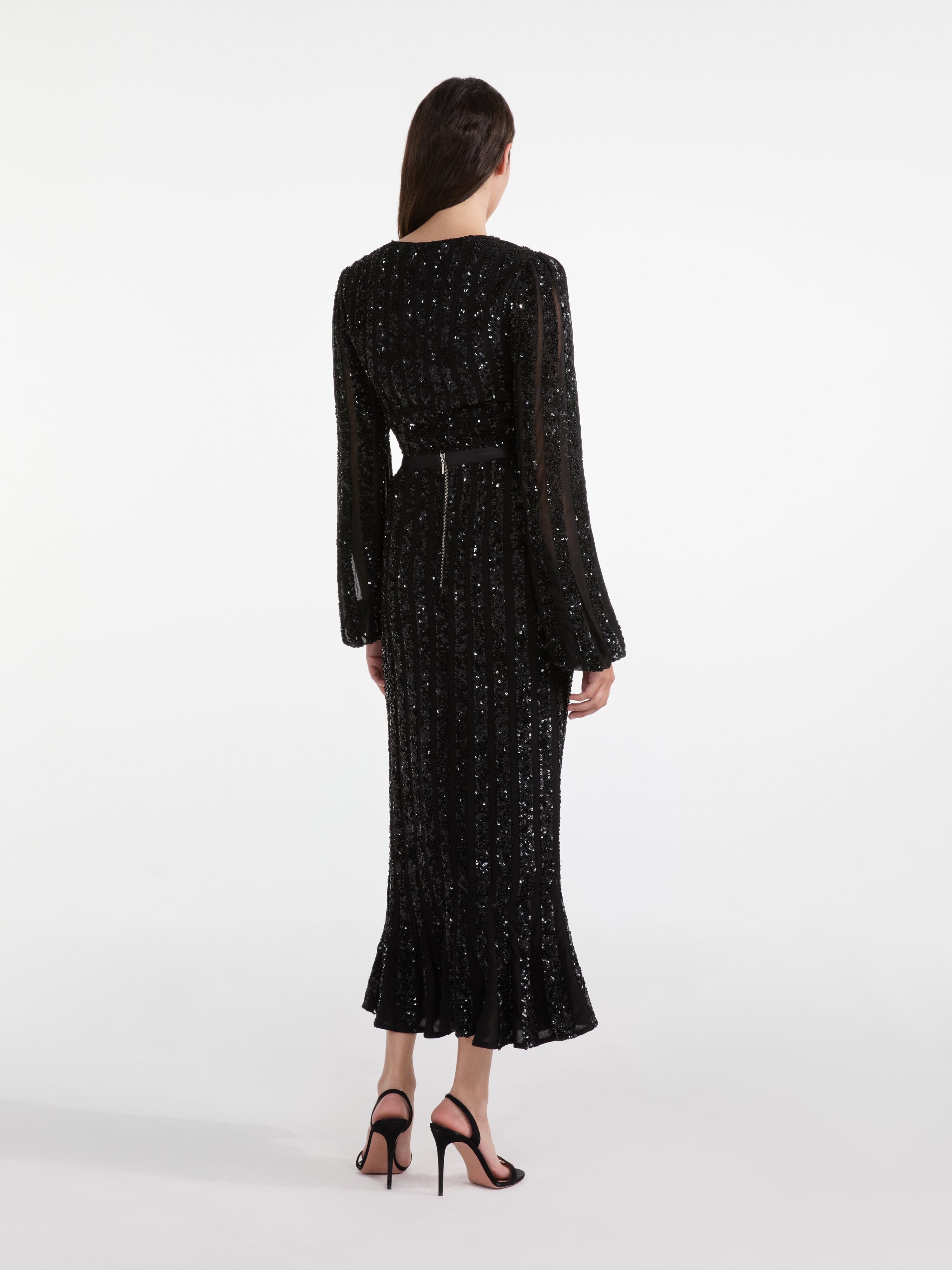 Camille Crop Top in Black Sequin Embroidery