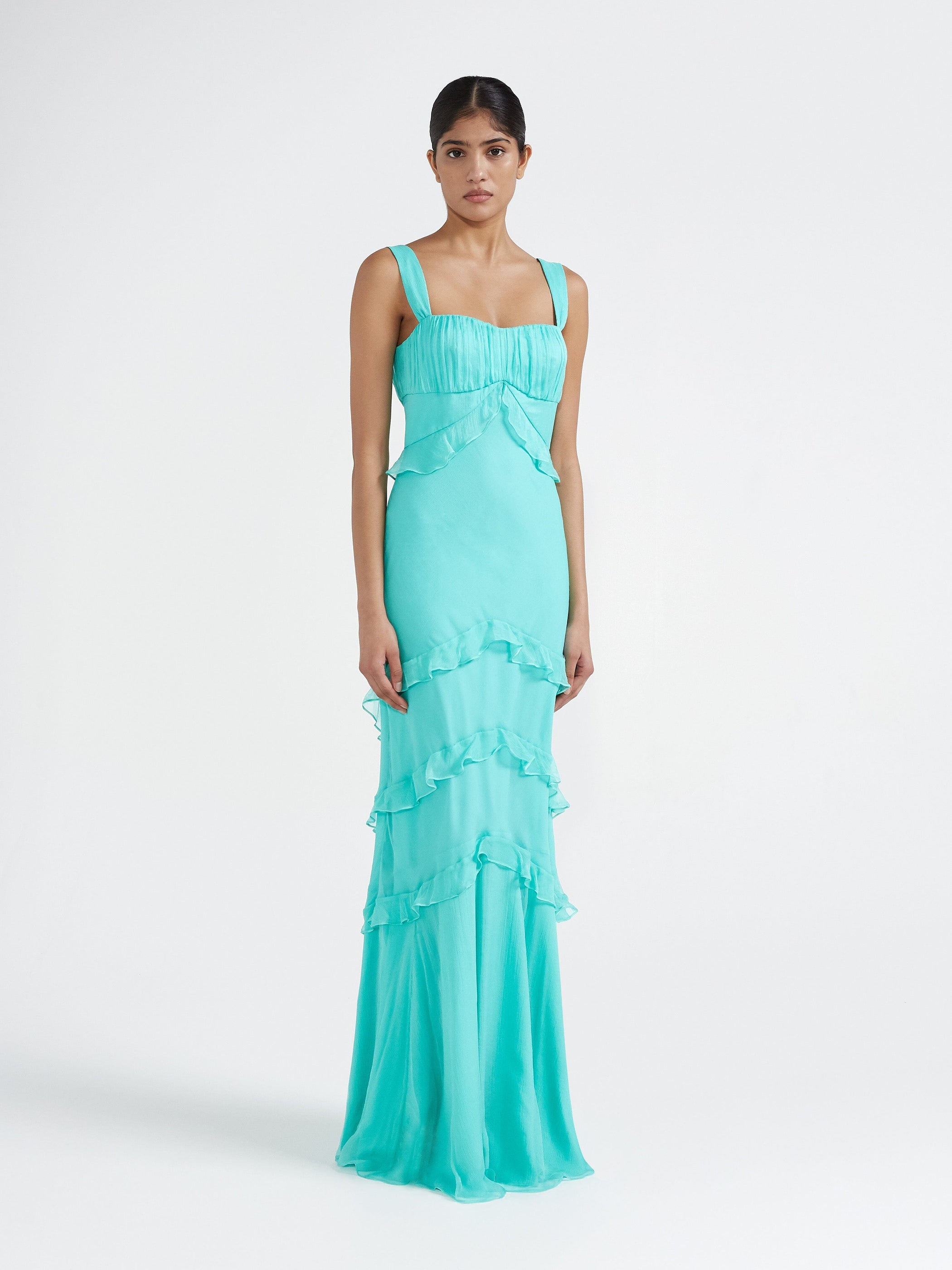 saloni chandra silk ruffled dress SALONI Chandra Ruffled Fil Coup Silk-Blend Maxi Dress