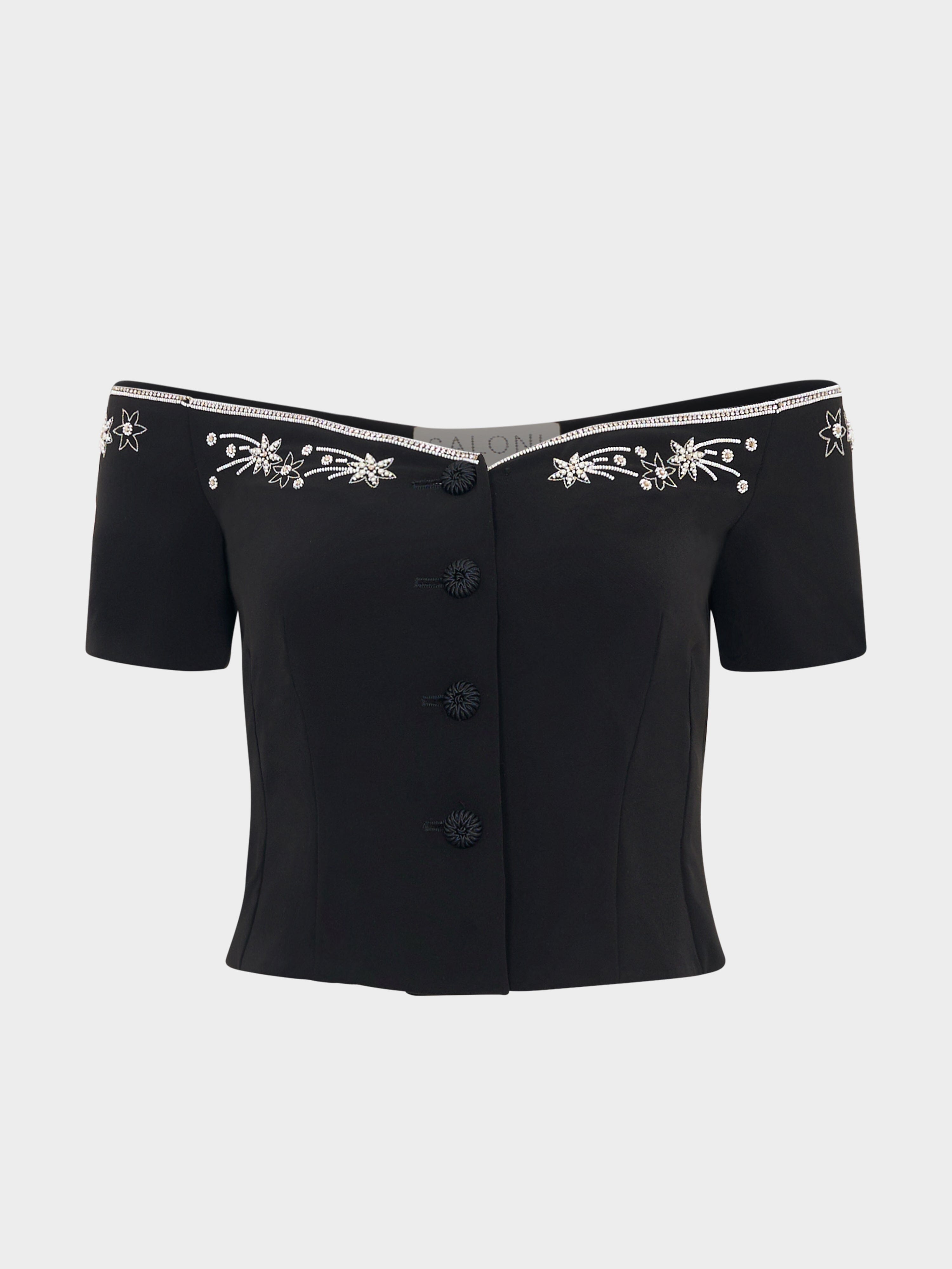 Clementine Top in Black Astro Embroidery