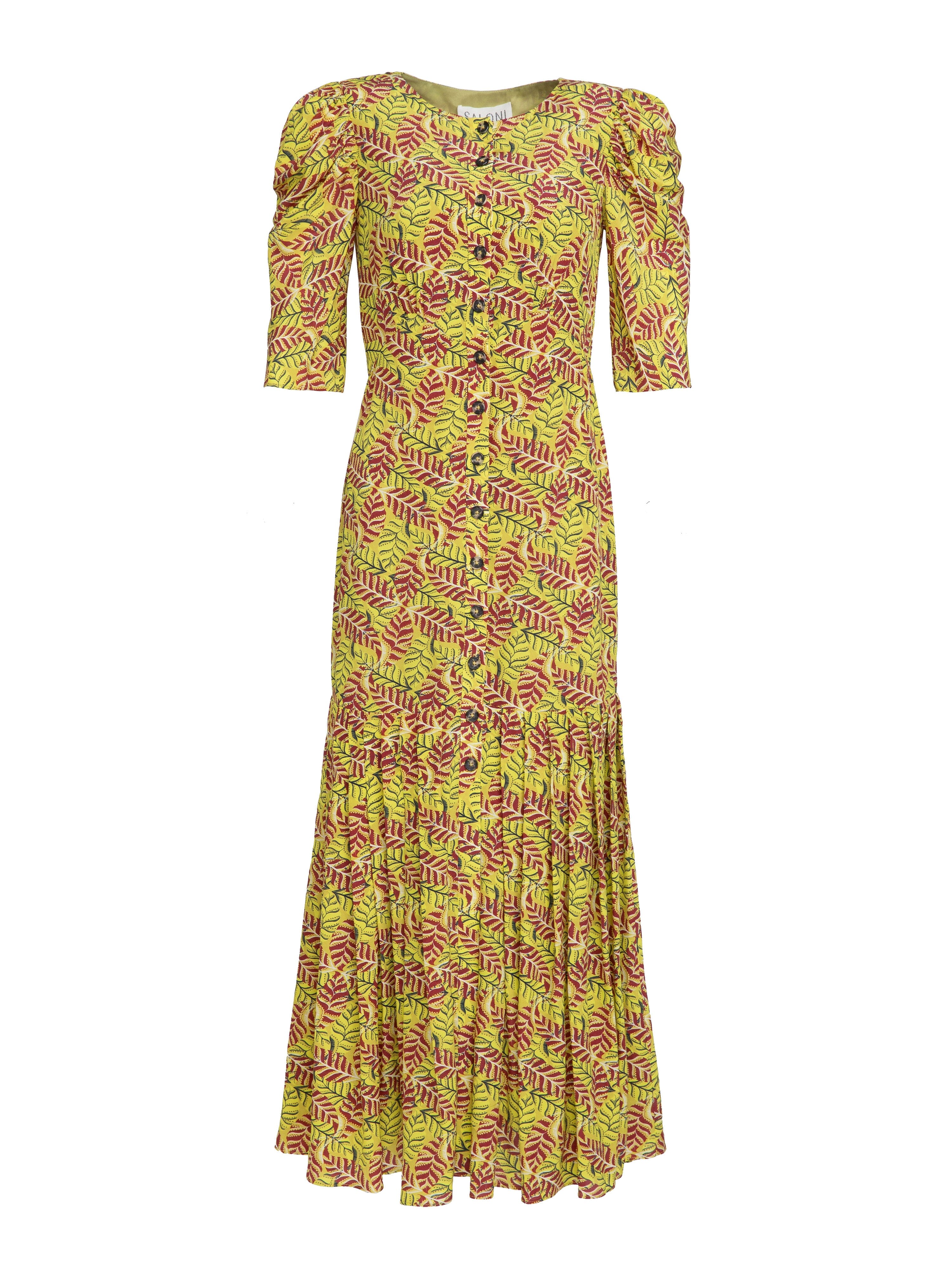 Colette Long Dress in Eucalyptus print