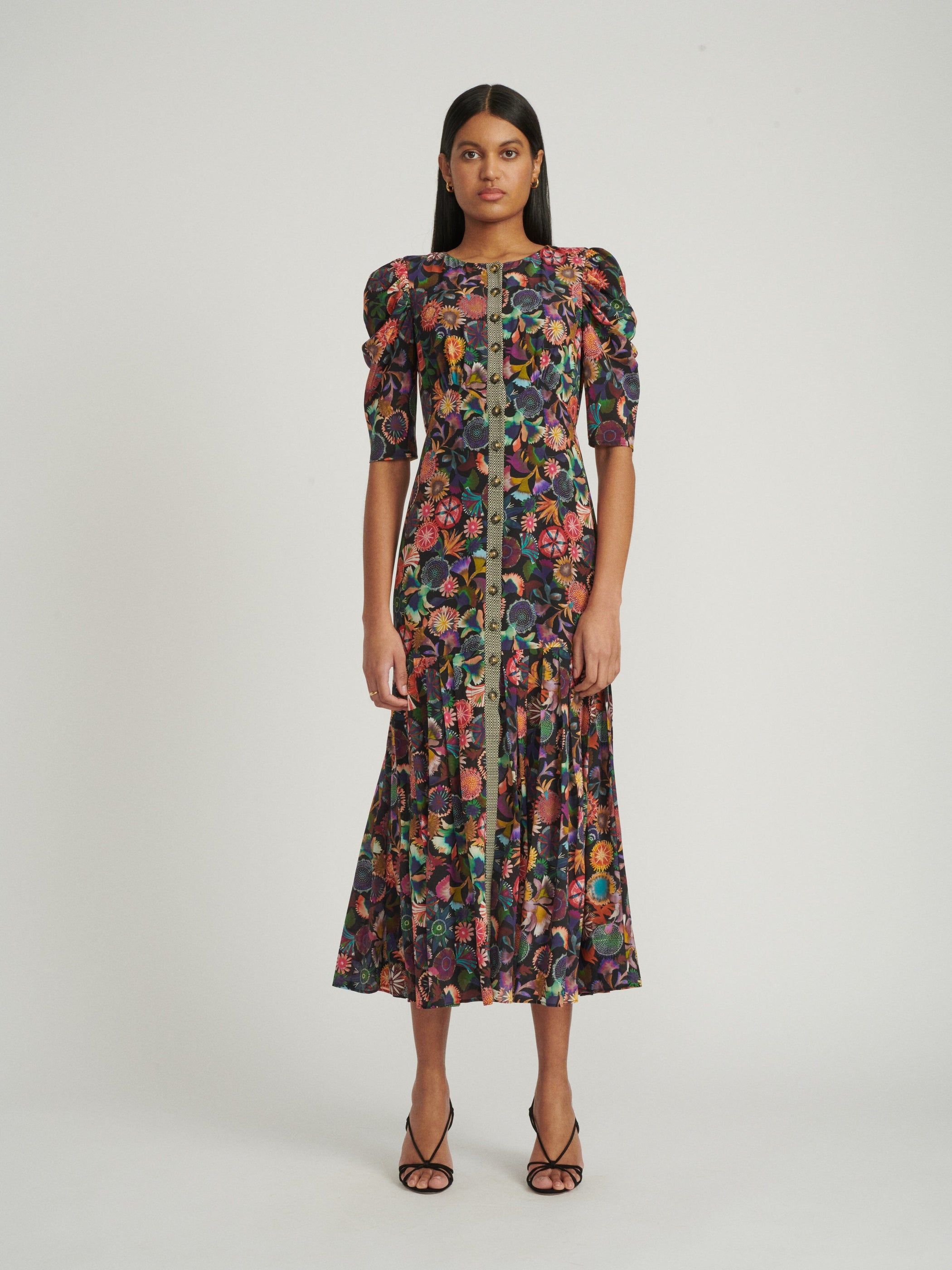 Colette Long Dress in Noir Adorning Check print