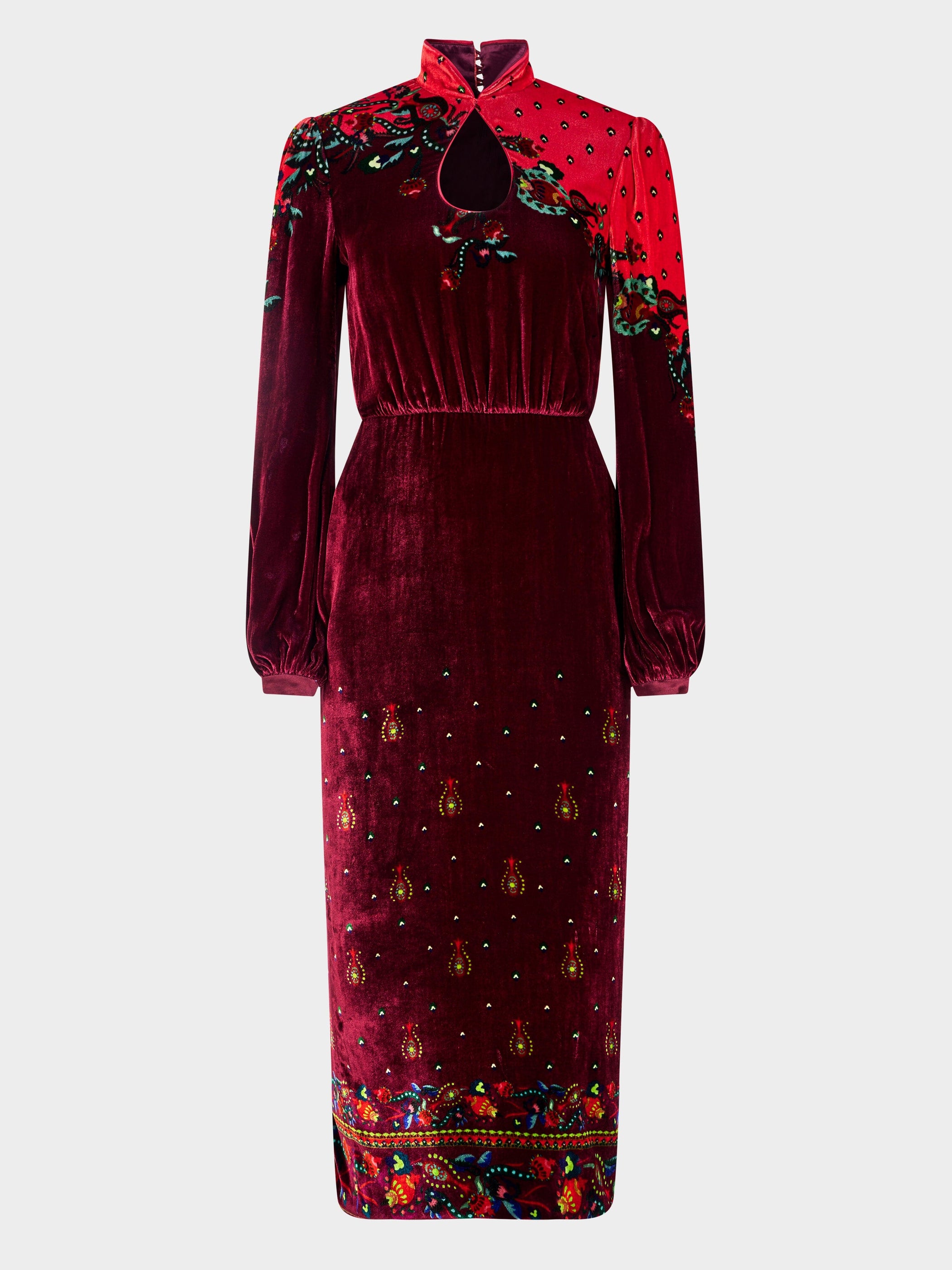 knee length dresses for ladies Saloni | Camille Long Dress in Black Monarch Embroidery main image 0