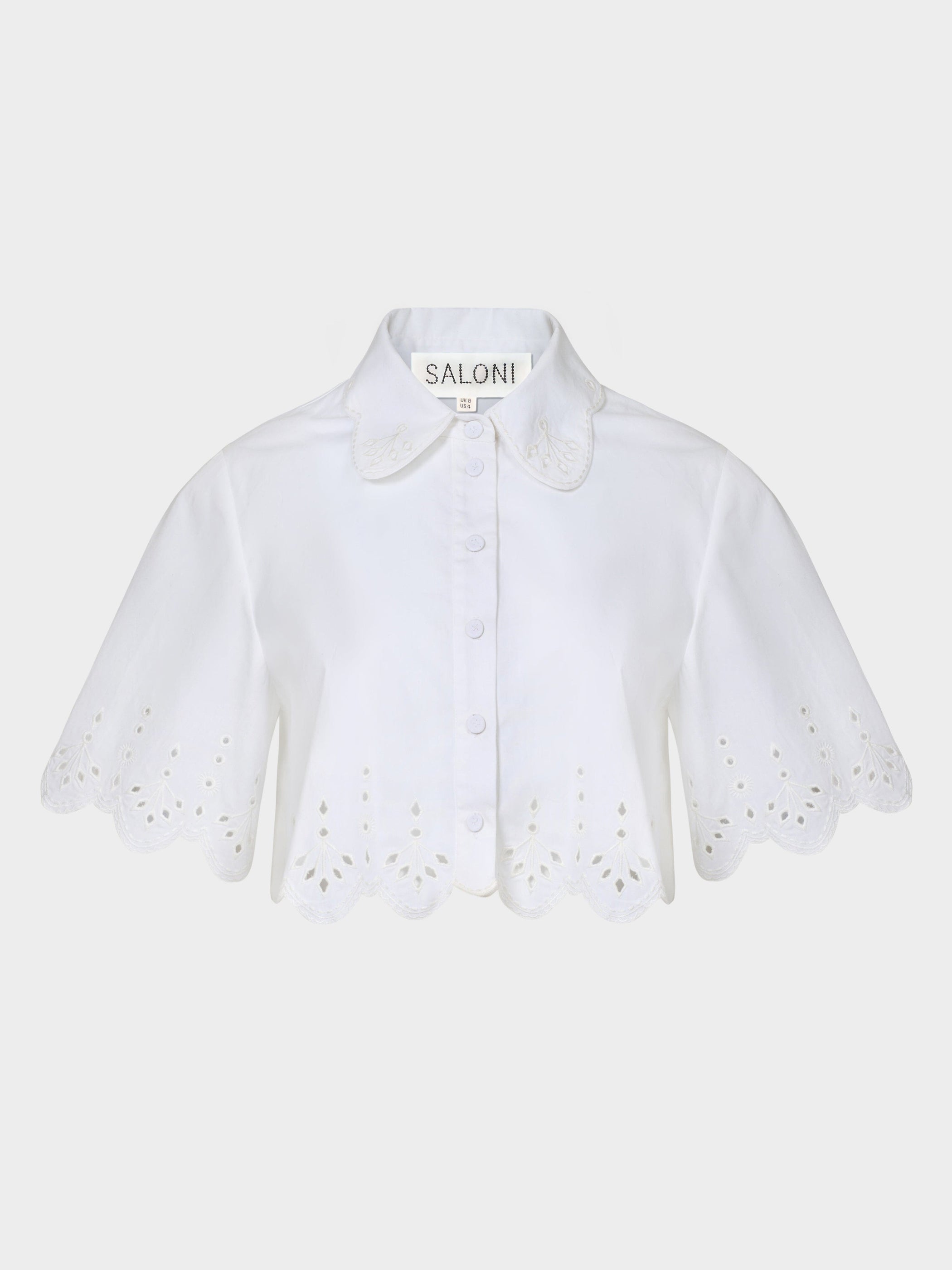 Dree Crop Shirt in White Ray Embroidery
