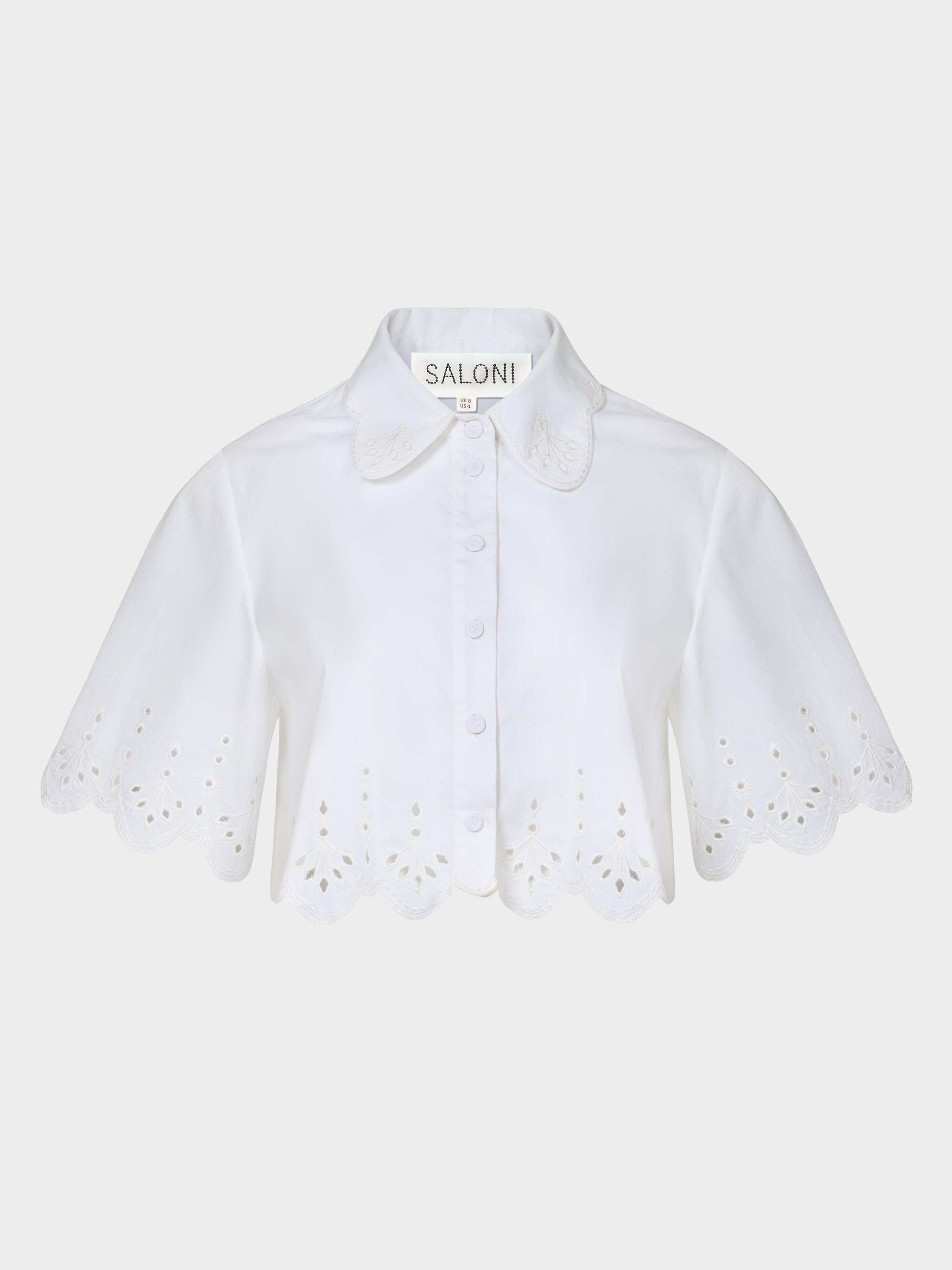 Dree Crop Shirt in White Ray Embroidery