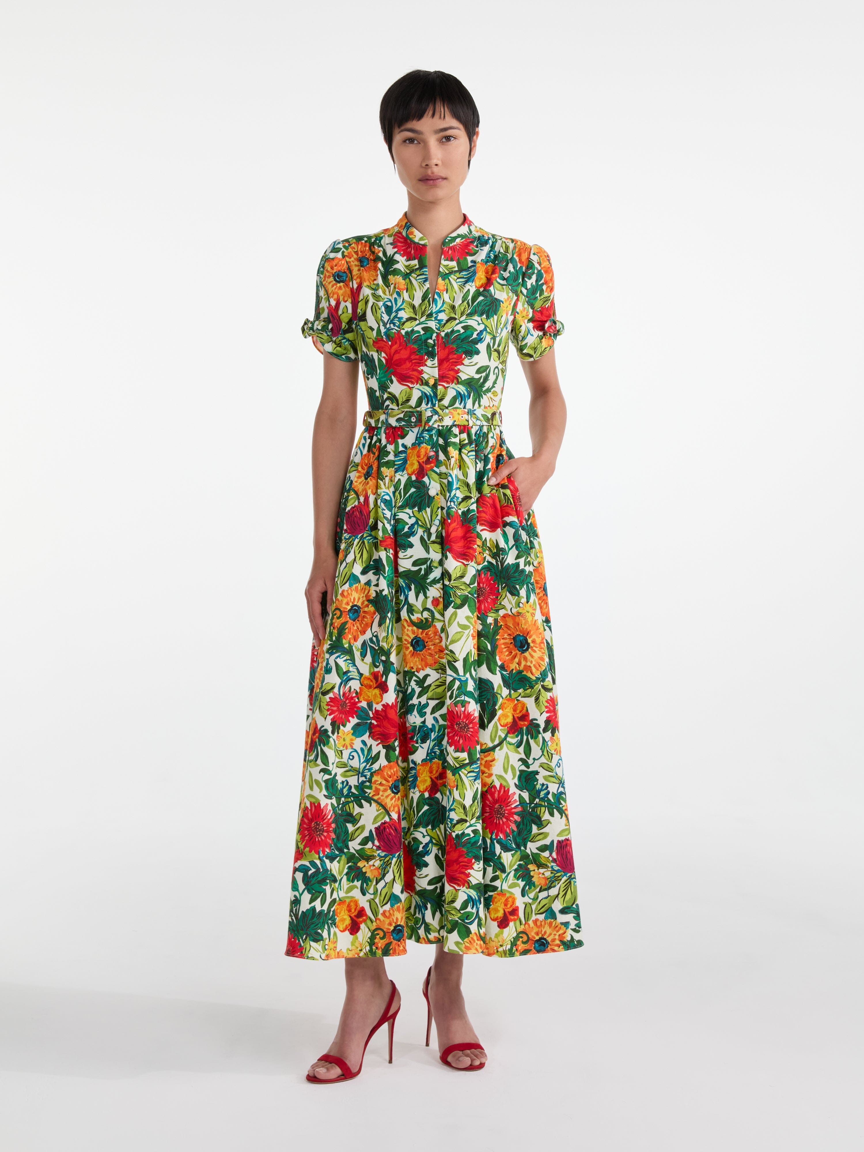 Ena Dress in Mandevilla Foliage