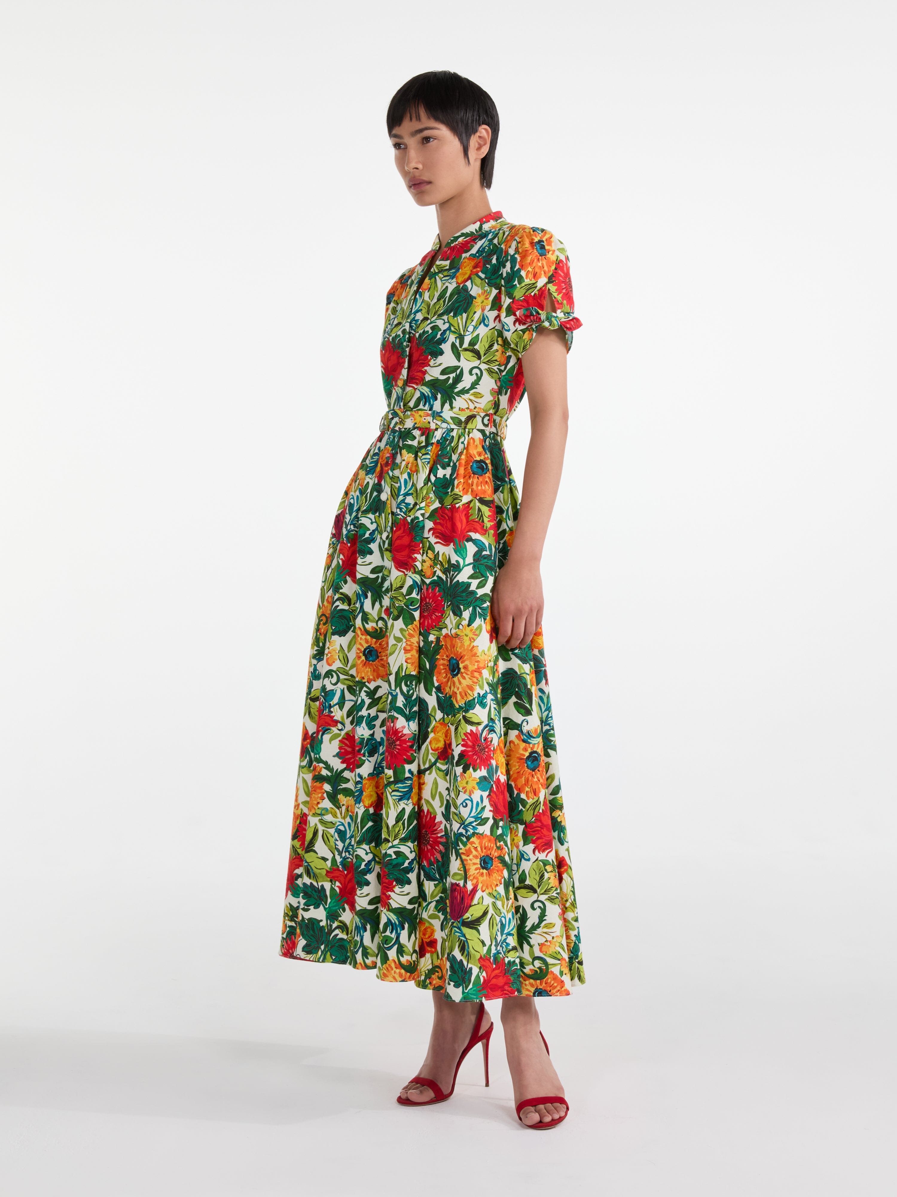 Ena Dress in Mandevilla Foliage