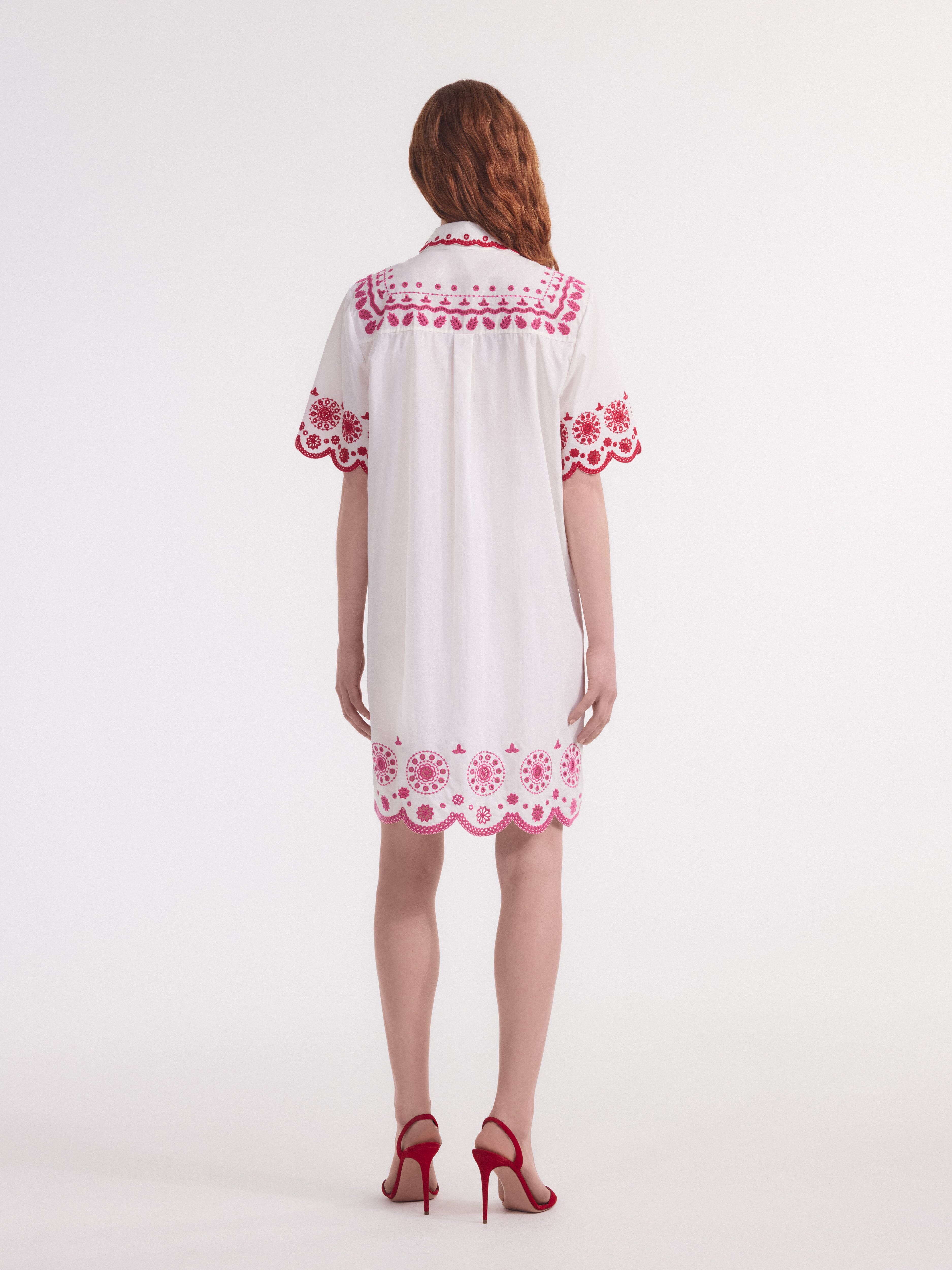 Dree Cotton Broderie-anglaise Shirt Dress in White Punch