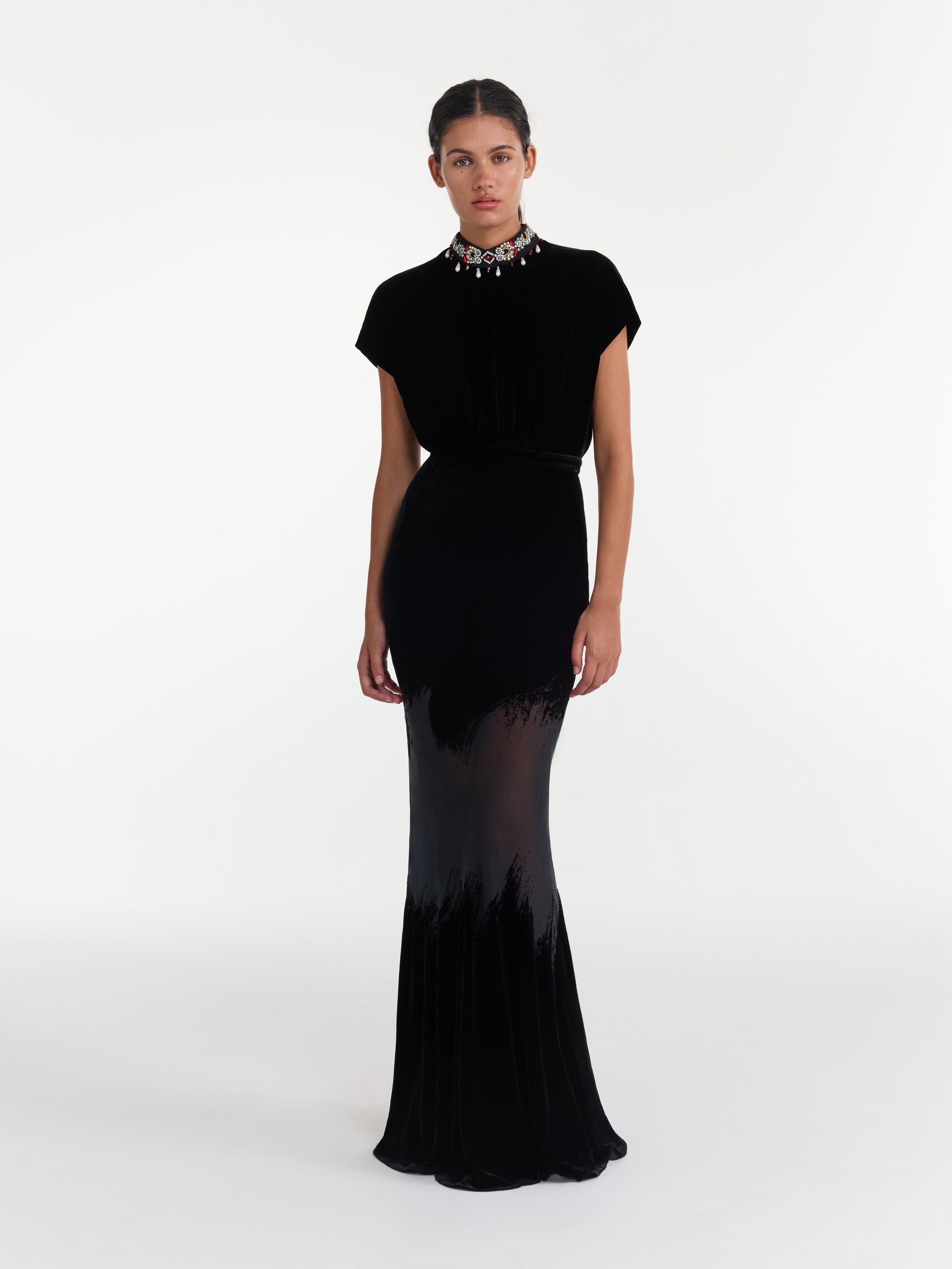 Fabienne Long Dress in Onyx Brushstroke