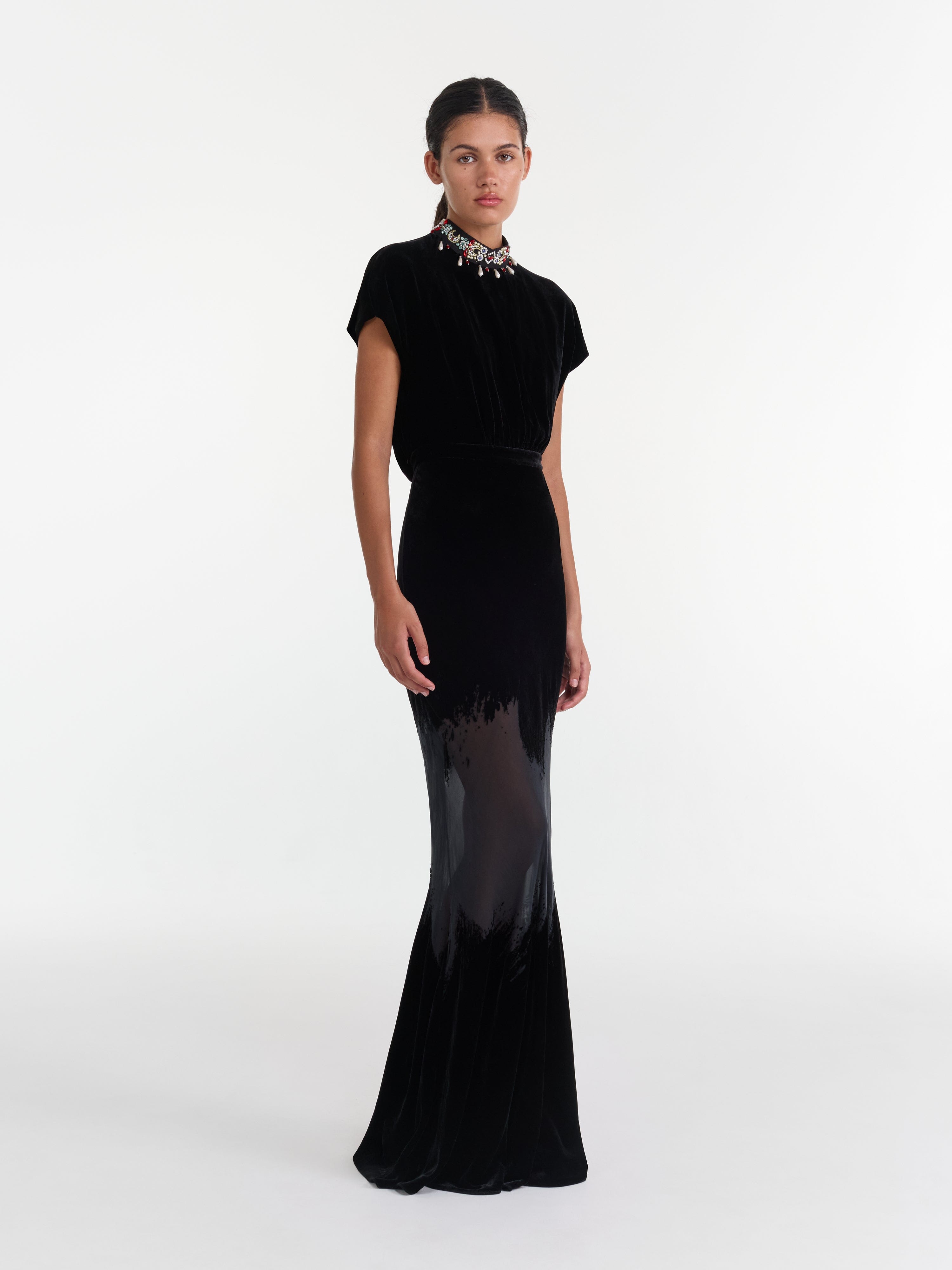 Fabienne Long Dress in Onyx Brushstroke