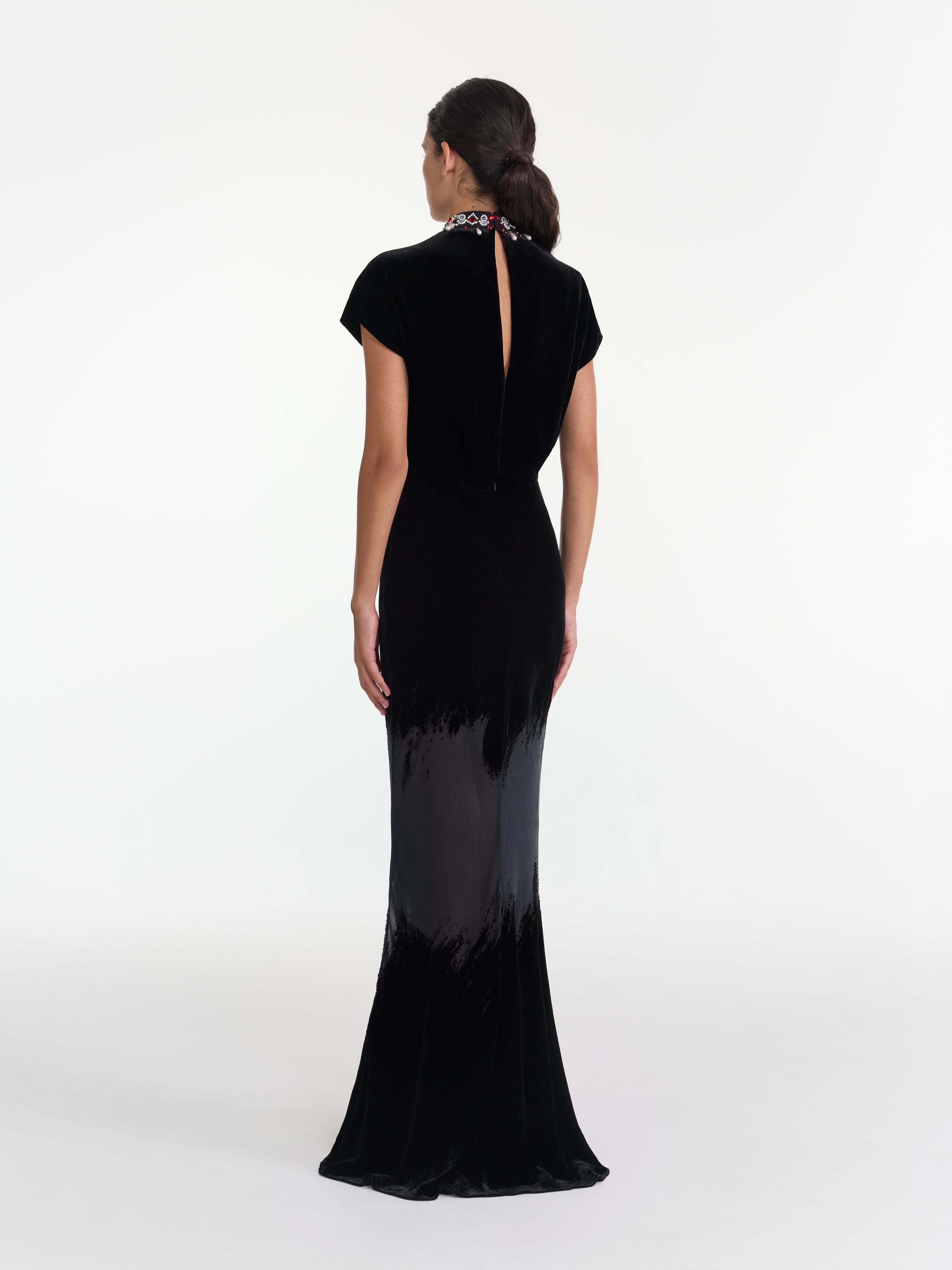 Saloni Women's Fabienne Velvet Maxi Dress - Onyx Brushstroke - Size 8 Saloni Women's Fabienne Velvet Maxi Dress - Onyx Brushstroke - Size 8